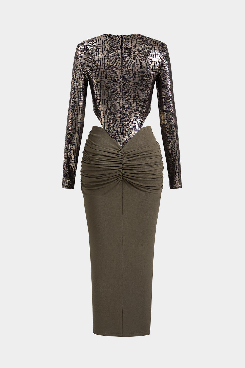 שמלת מקסי עם שרוולים ארוכים וטלאים דמוי עור 