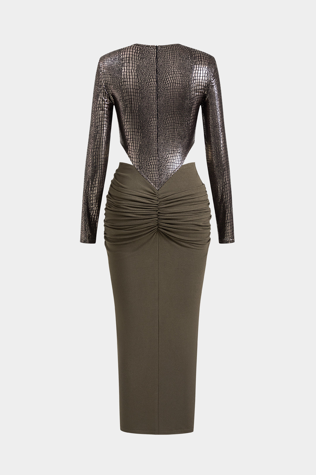 שמלת מקסי עם שרוולים ארוכים וטלאים דמוי עור 