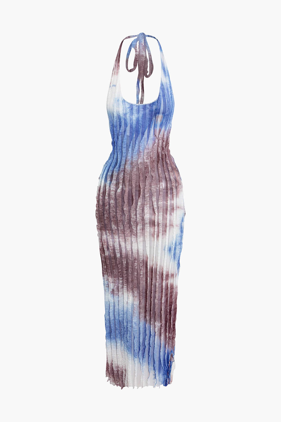 Vestido Maxi Halter Transparente Texturizado Con Volantes