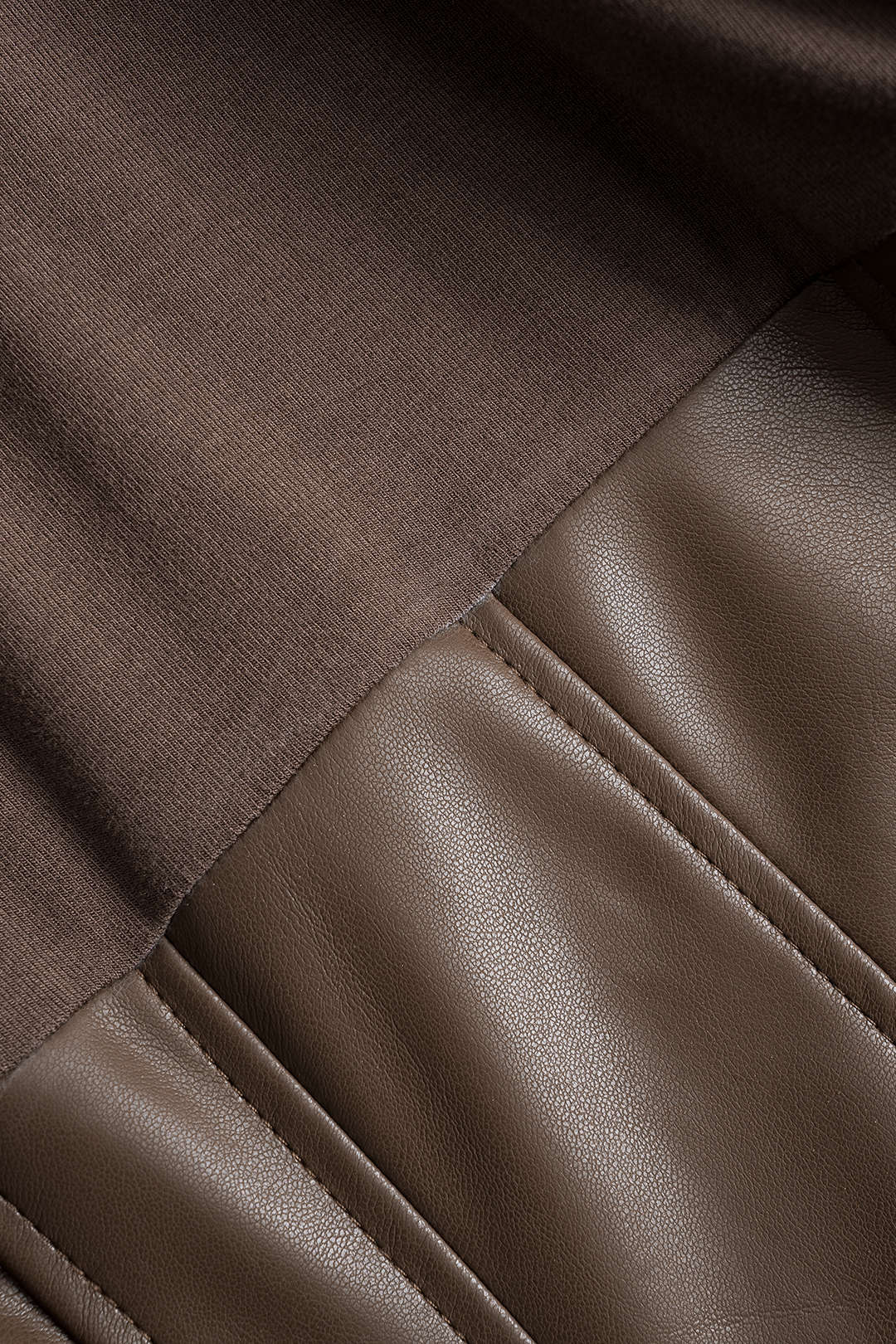 Faux Leather Round Neck Patchwork Long Sleeve Mini Dress