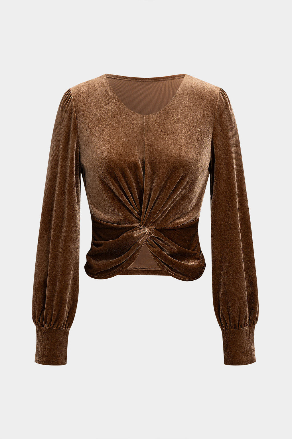 חולצת קטיפה עם שרוולים ארוכים וקשירה 