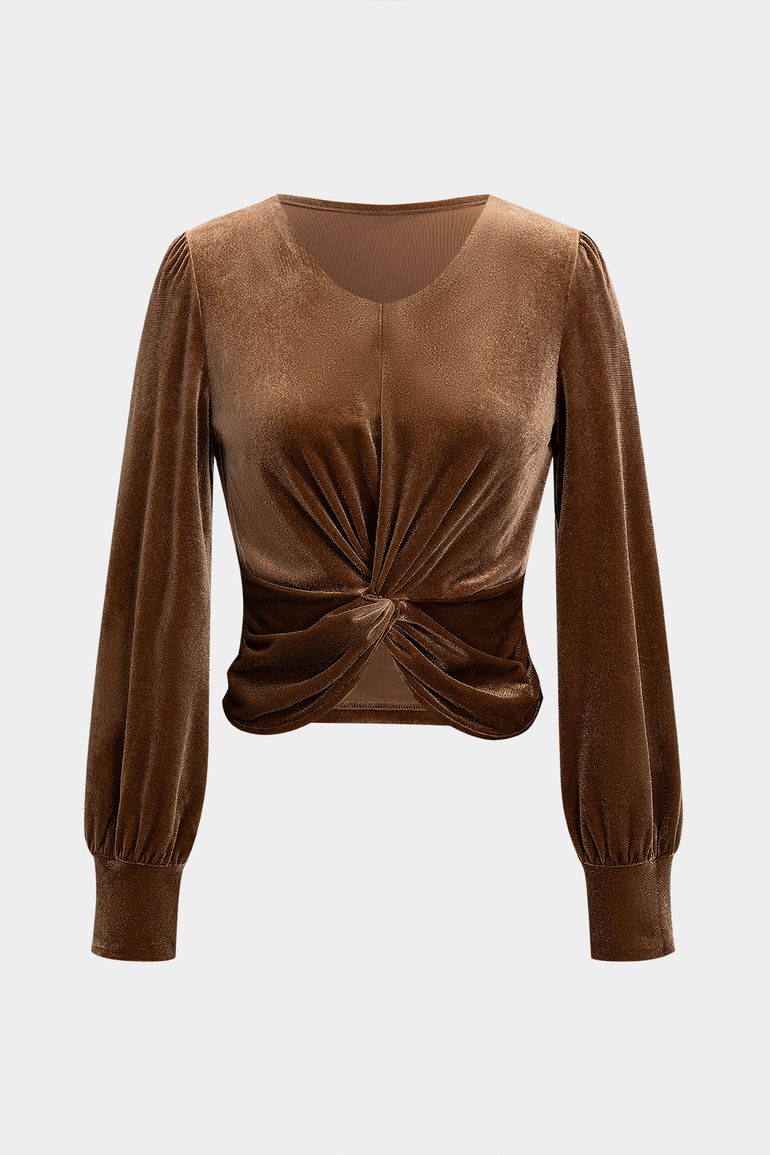 חולצת קטיפה עם שרוולים ארוכים וקשירה 