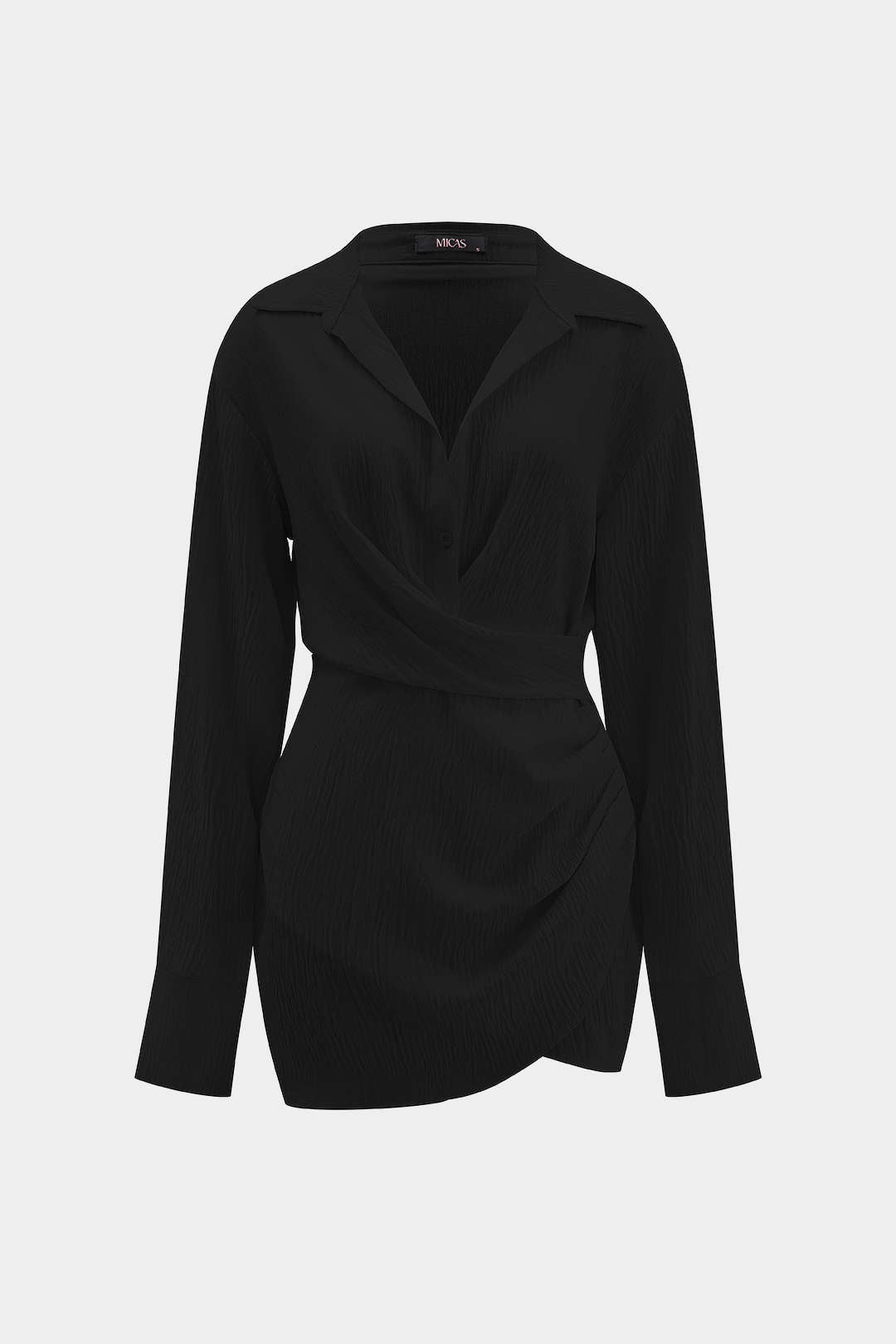 Vestido Mini de Manga Larga Cuello V Profundo Minimalista
