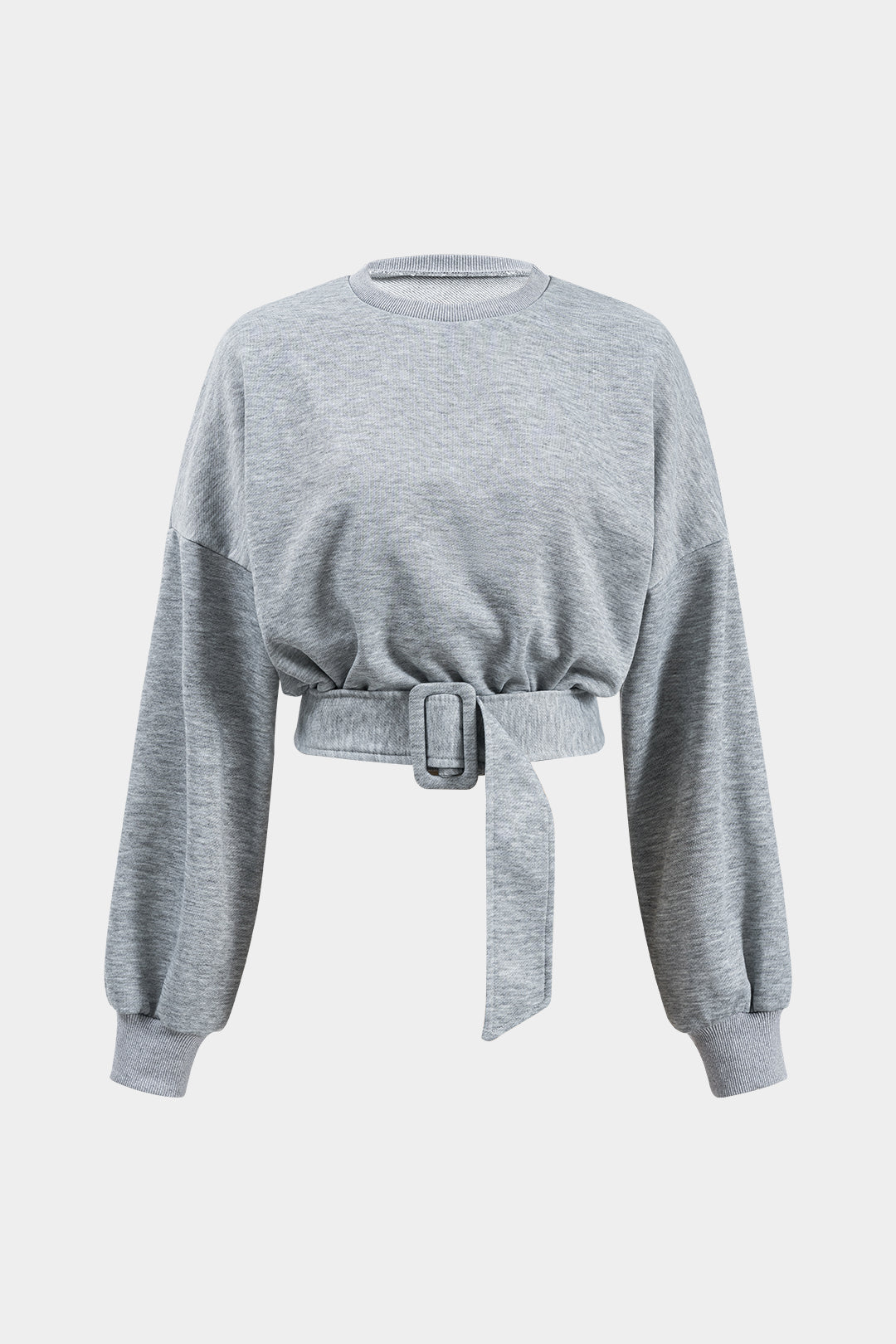 Round Neck Belted Long Sleeve Sweatshirt