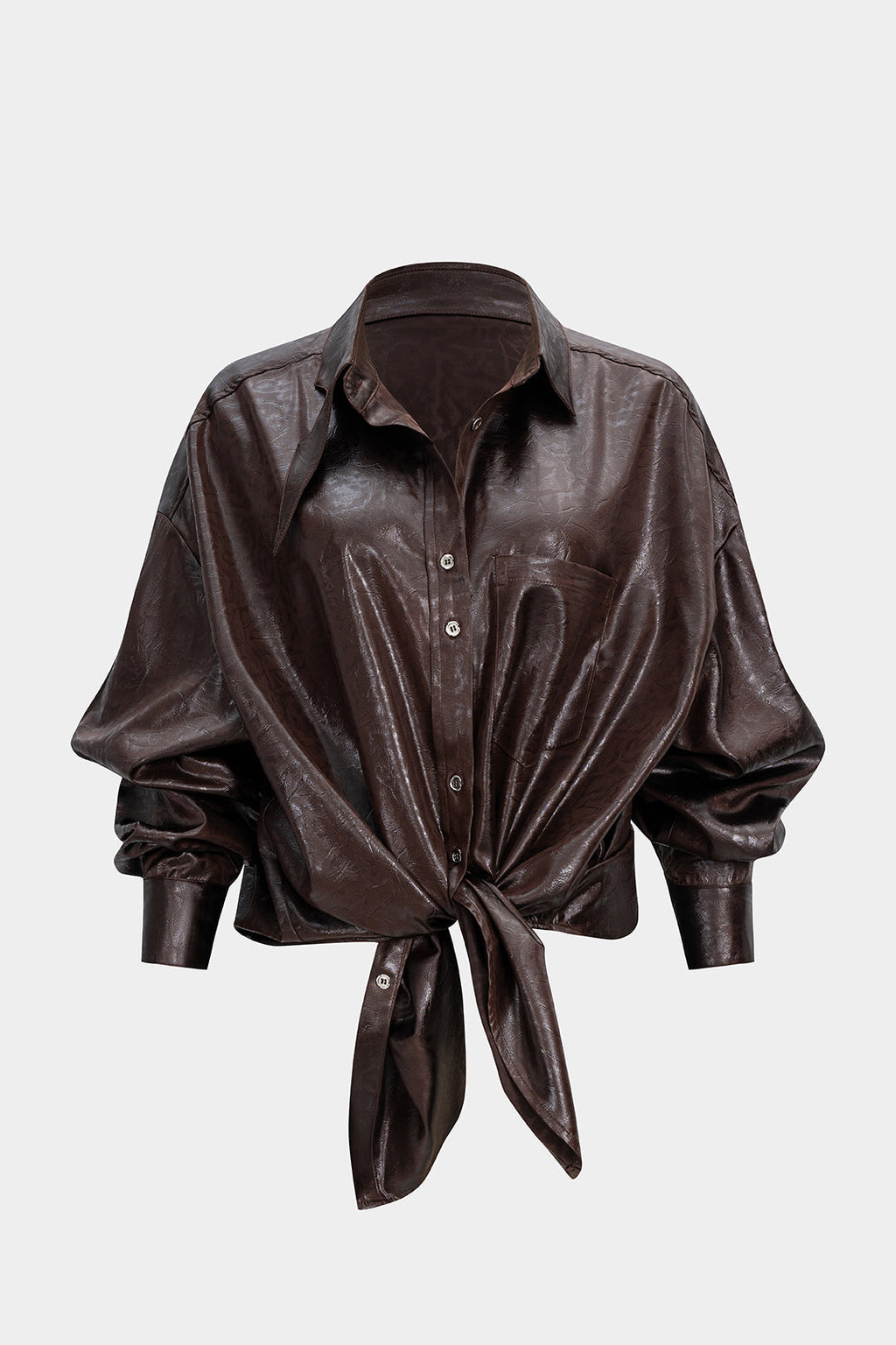 Faux Leather Button Long-Sleeve Shirt