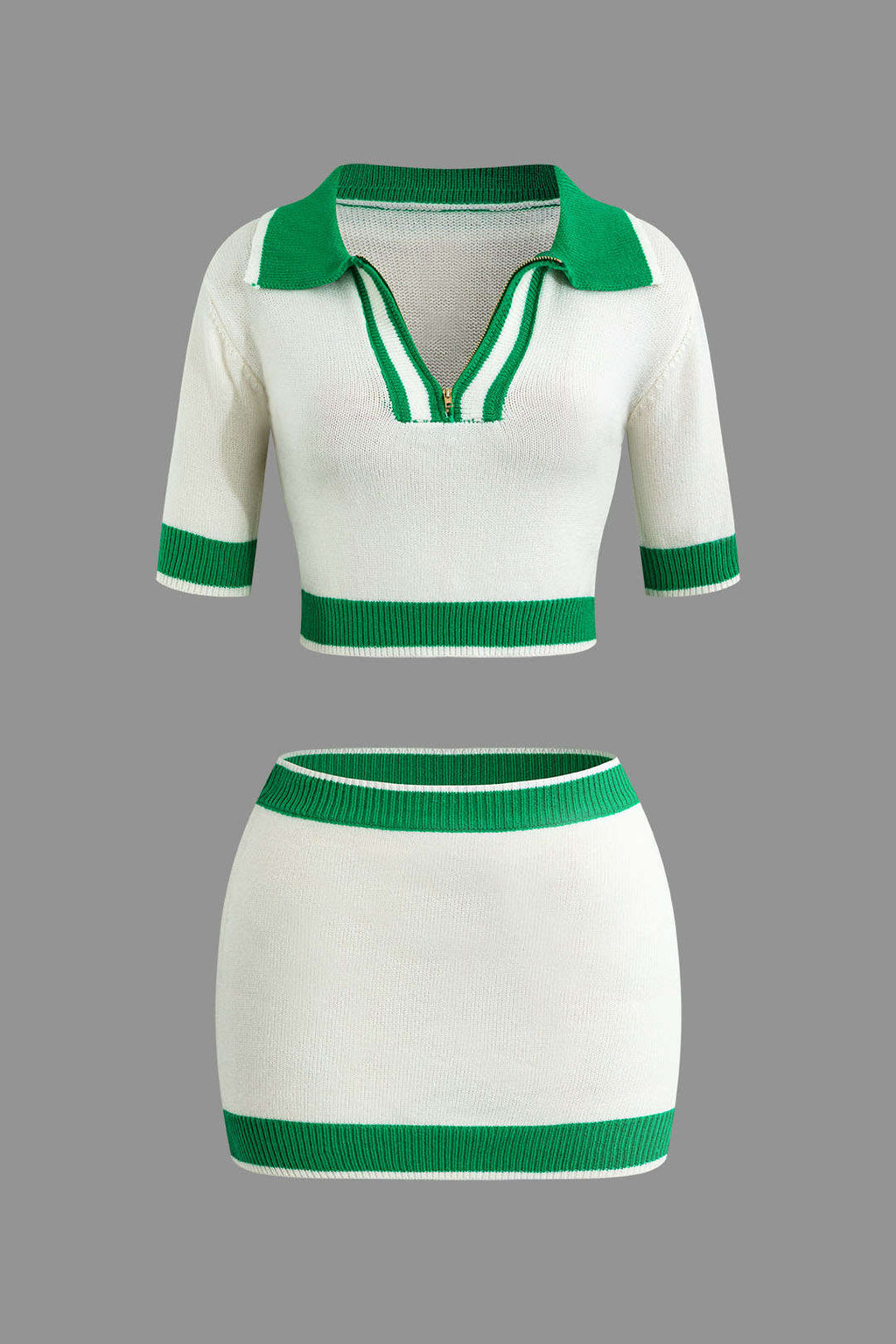 Conjunto Top Corto Con Cuello Contrastante Y Falda Mini