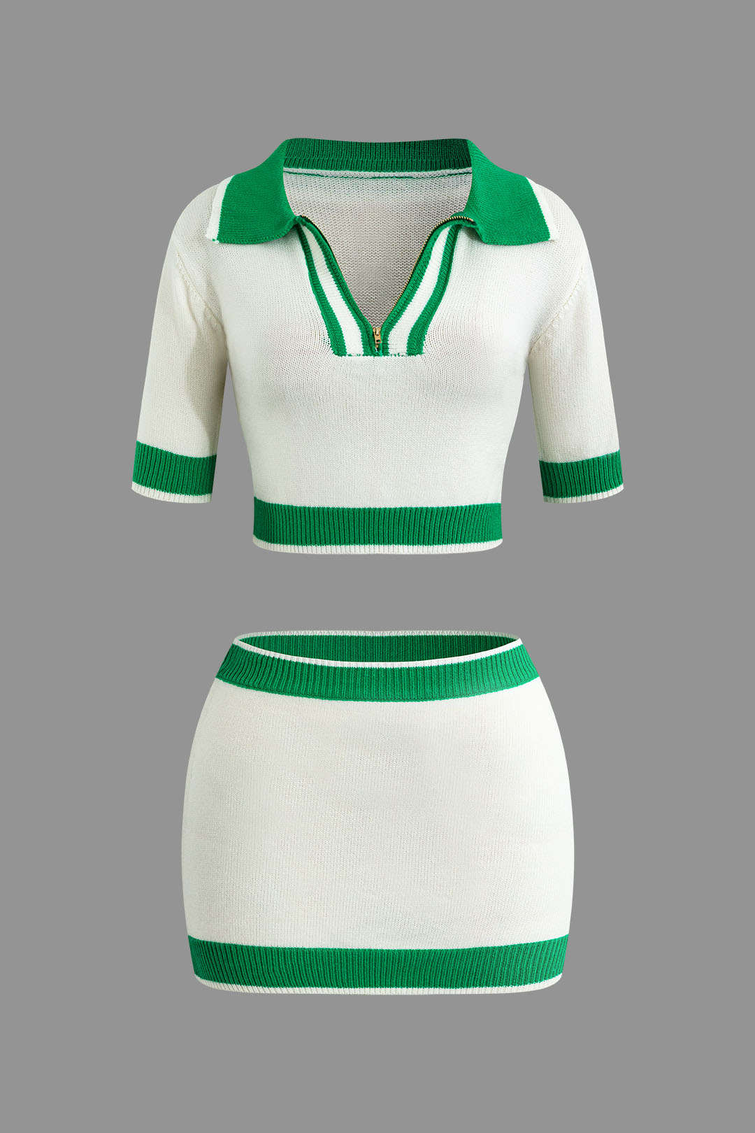 Conjunto Top Corto Con Cuello Contrastante Y Falda Mini