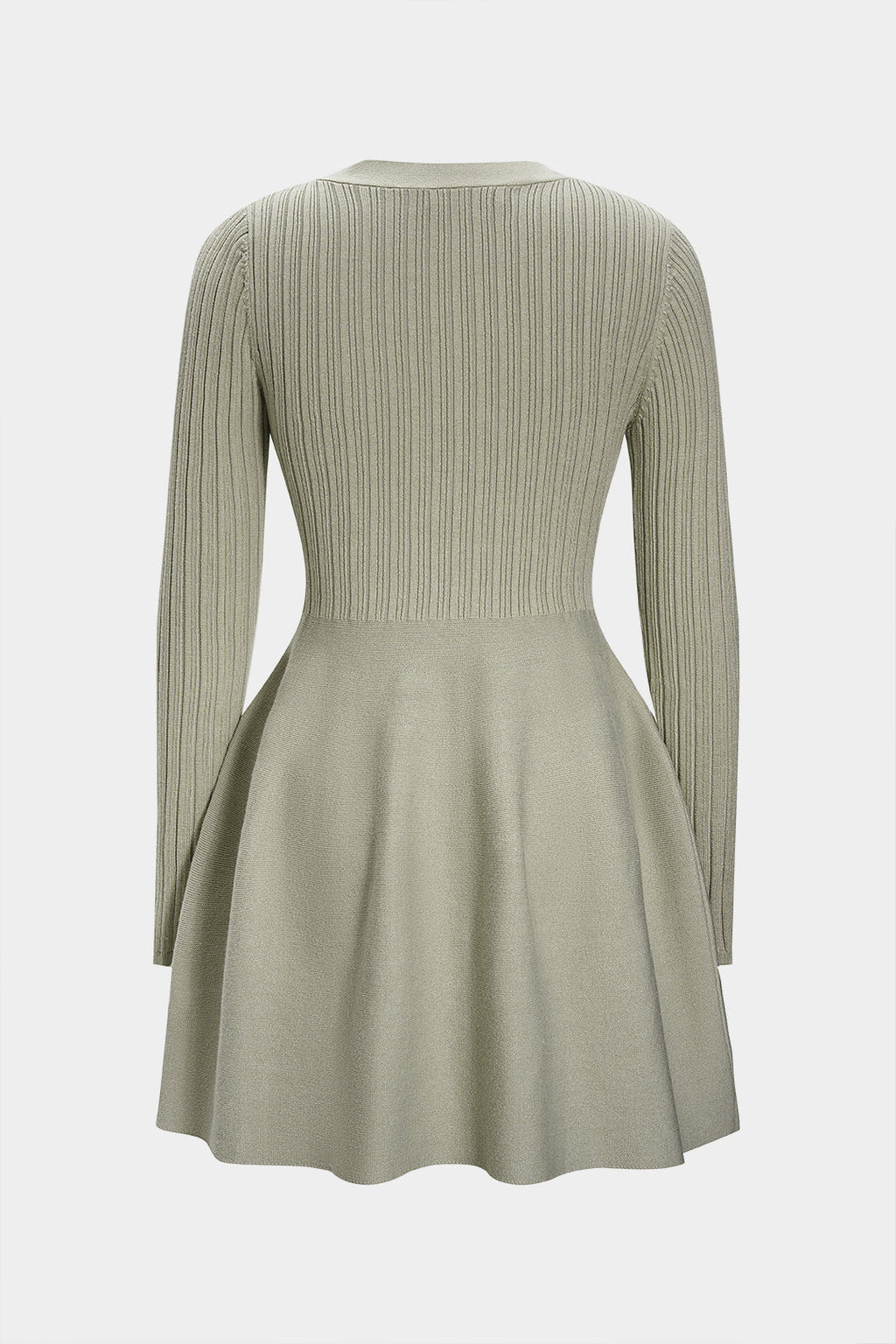 Knit V-Neck Ribbed Long Sleeve Dress