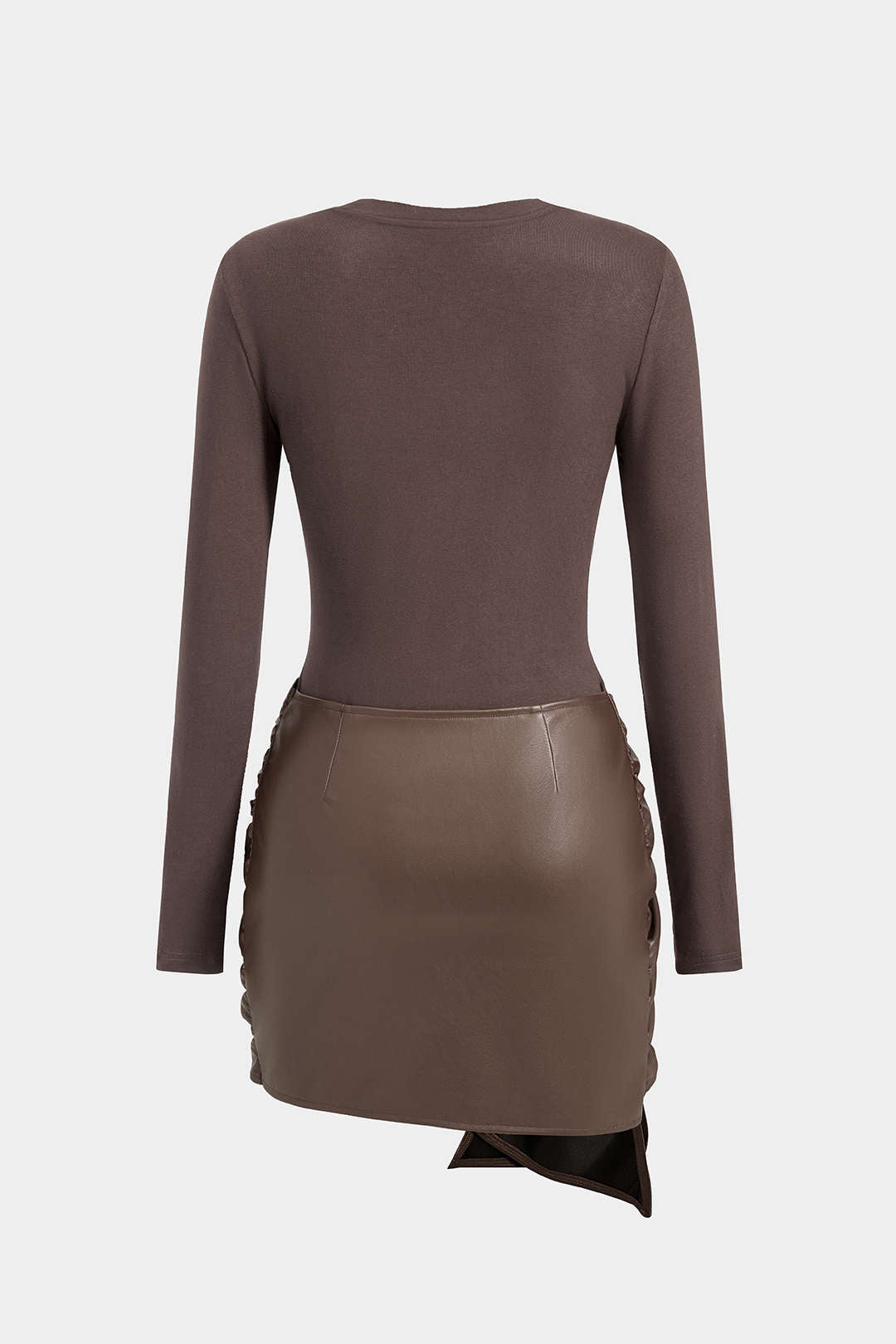 שמלת מיני עם צווארון עגול וקשירה דמוית עור עם טלאים מקדימה 