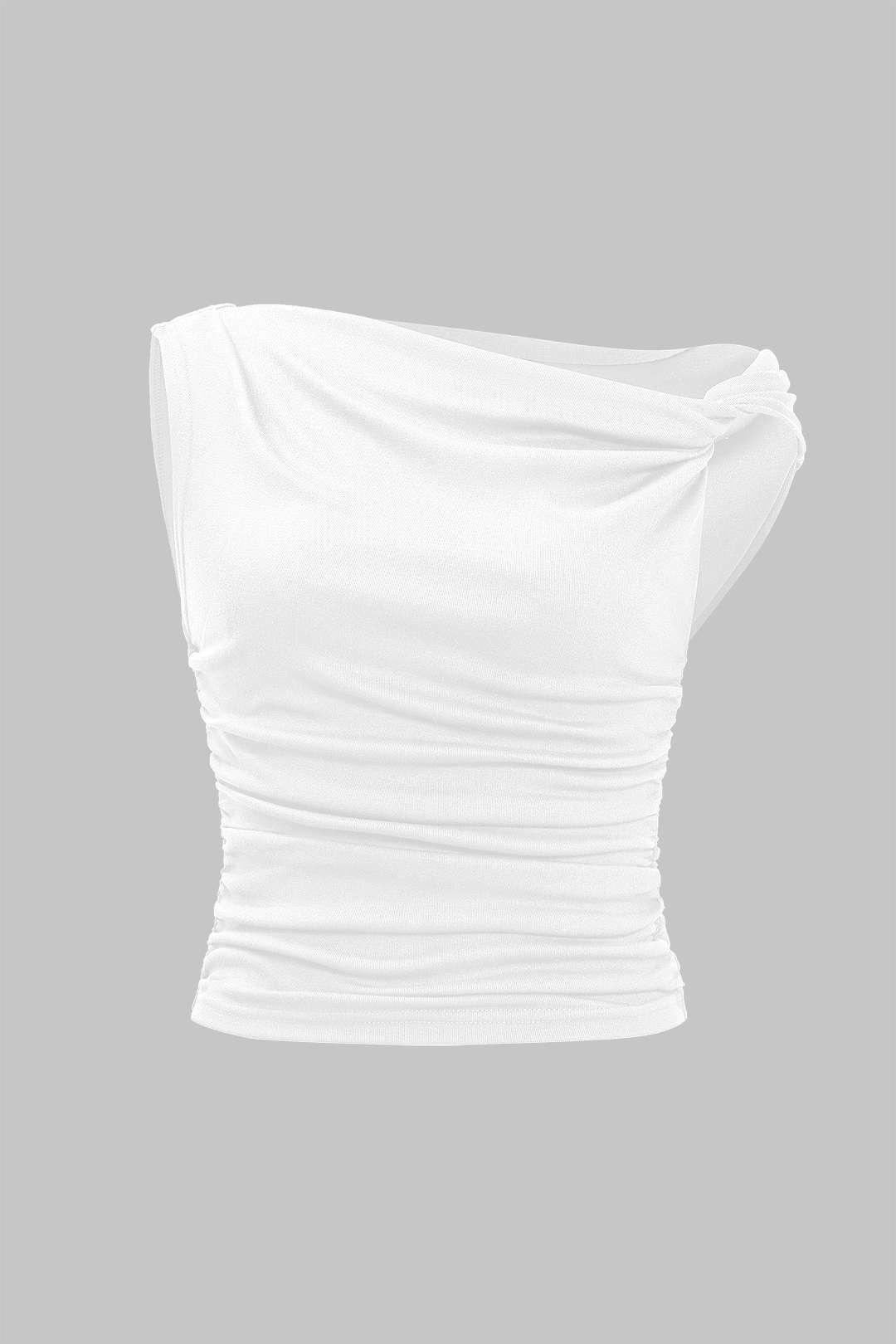 Blusa Asimétrica Con Nudo En Un Hombro Sin Mangas Drapeada