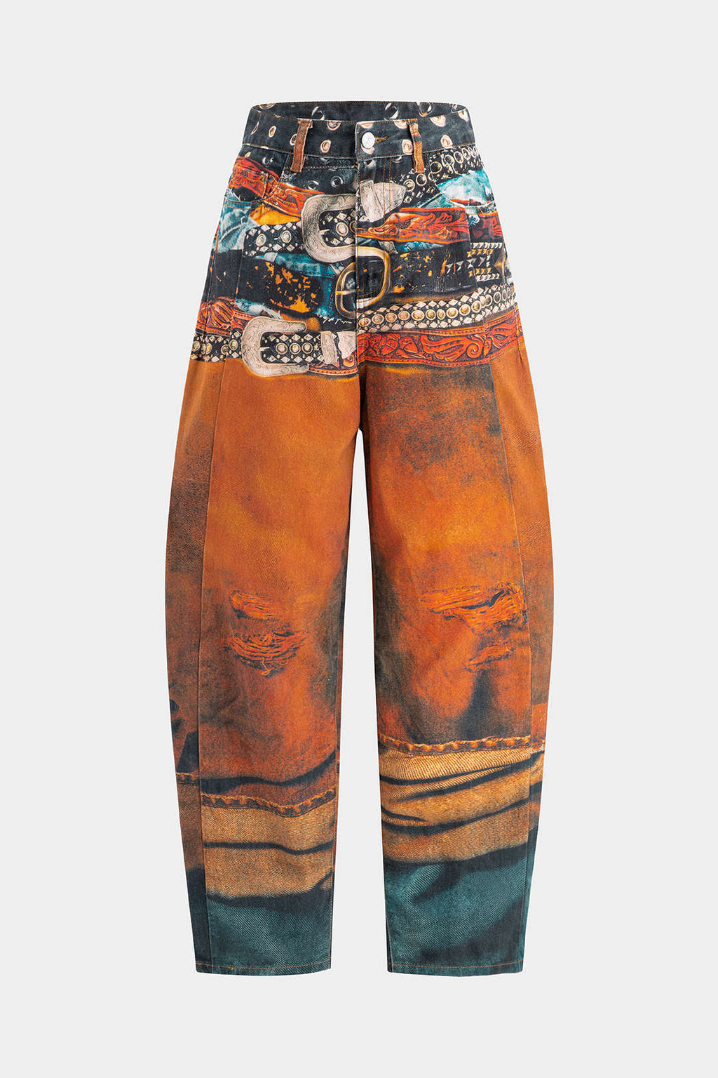 Vaqueros De Denim Retro Con Estampado Y Silueta Acampanada