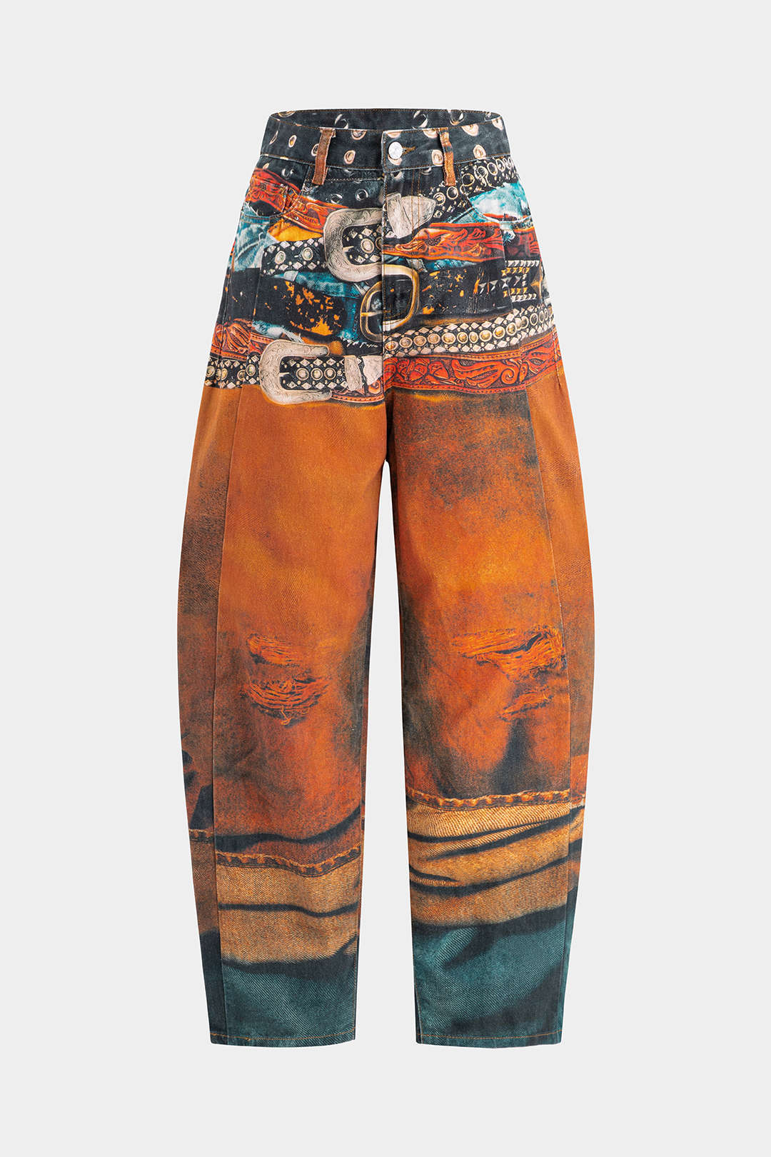 Vaqueros De Denim Retro Con Estampado Y Silueta Acampanada