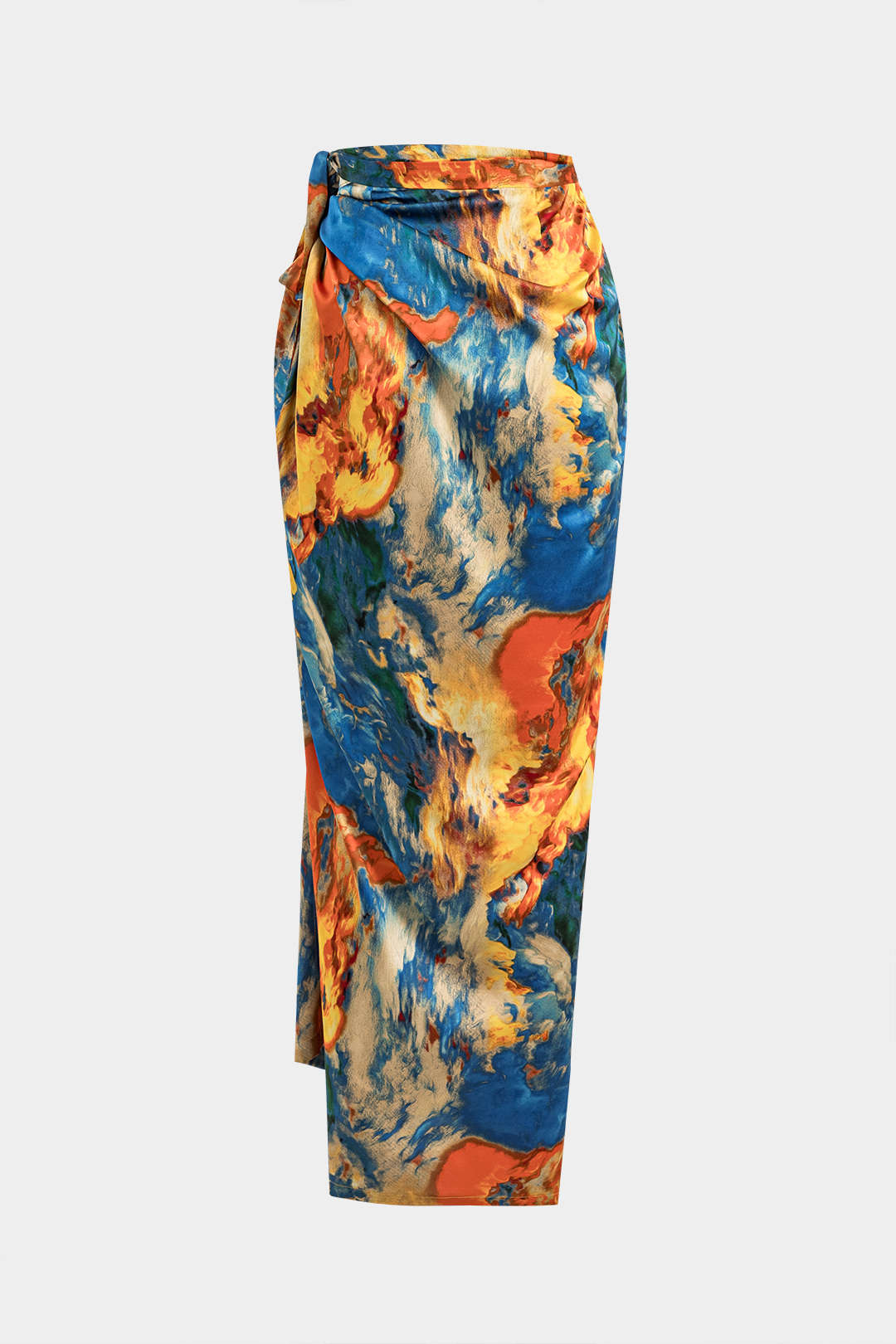 Falda Satén Estampado Floral Con Cordón Y Cintura Ajustable