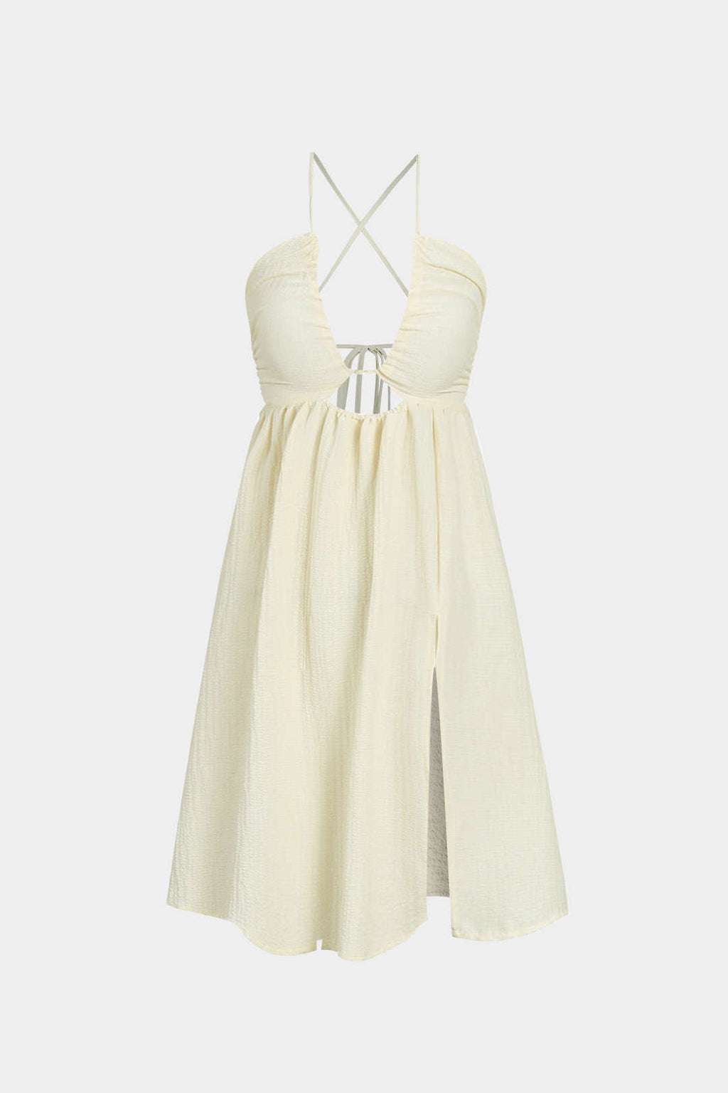 Vestido Midi Elegante Sin Espalda Abertura Escote En V