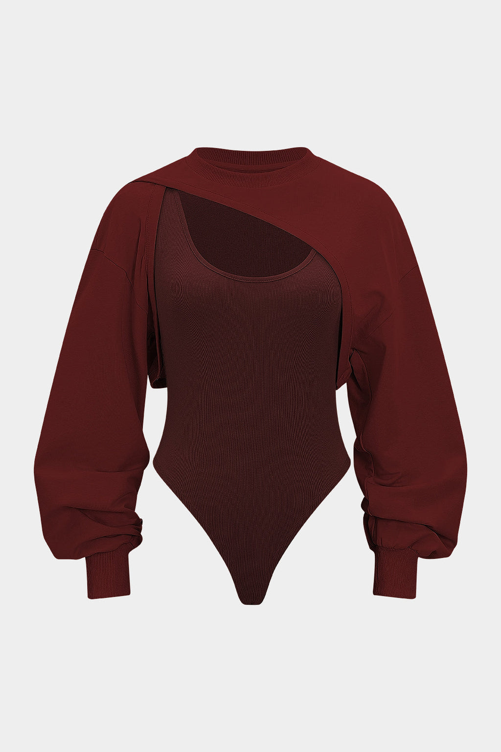 בגד גוף ארוך עם שרוולים מנוגדים ומחטבים 