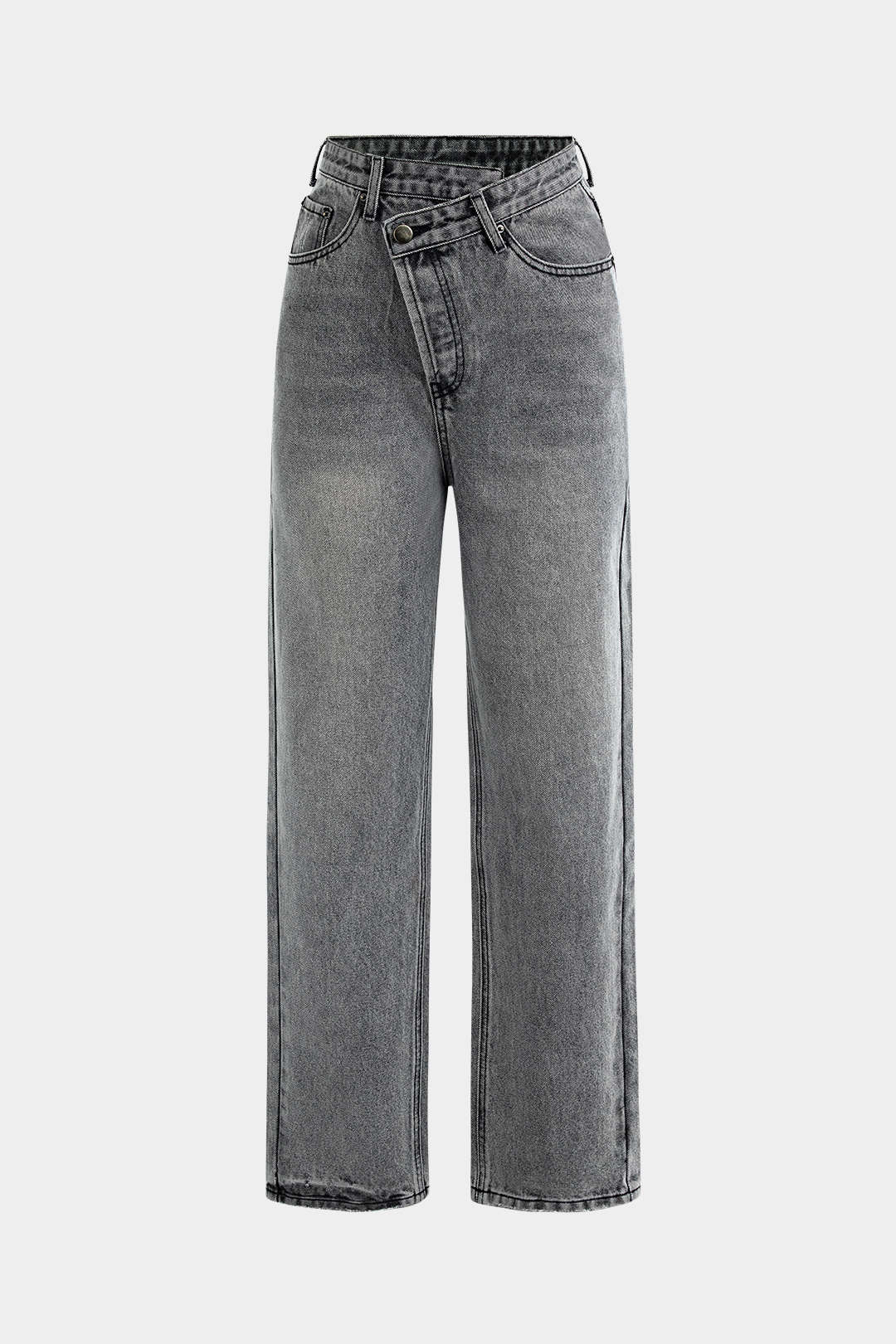 Pantalones De Lino Con Cintura Asimétrica Y Pierna Recta