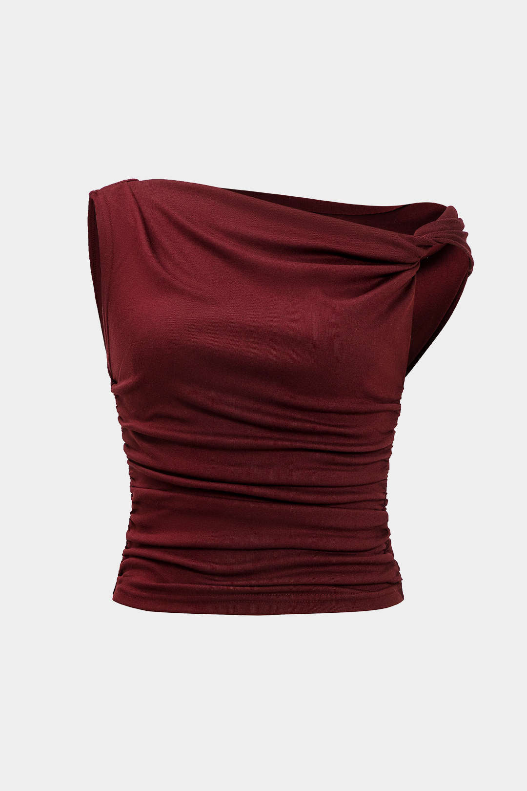 Blusa Asimétrica Con Nudo En Un Hombro Sin Mangas Drapeada