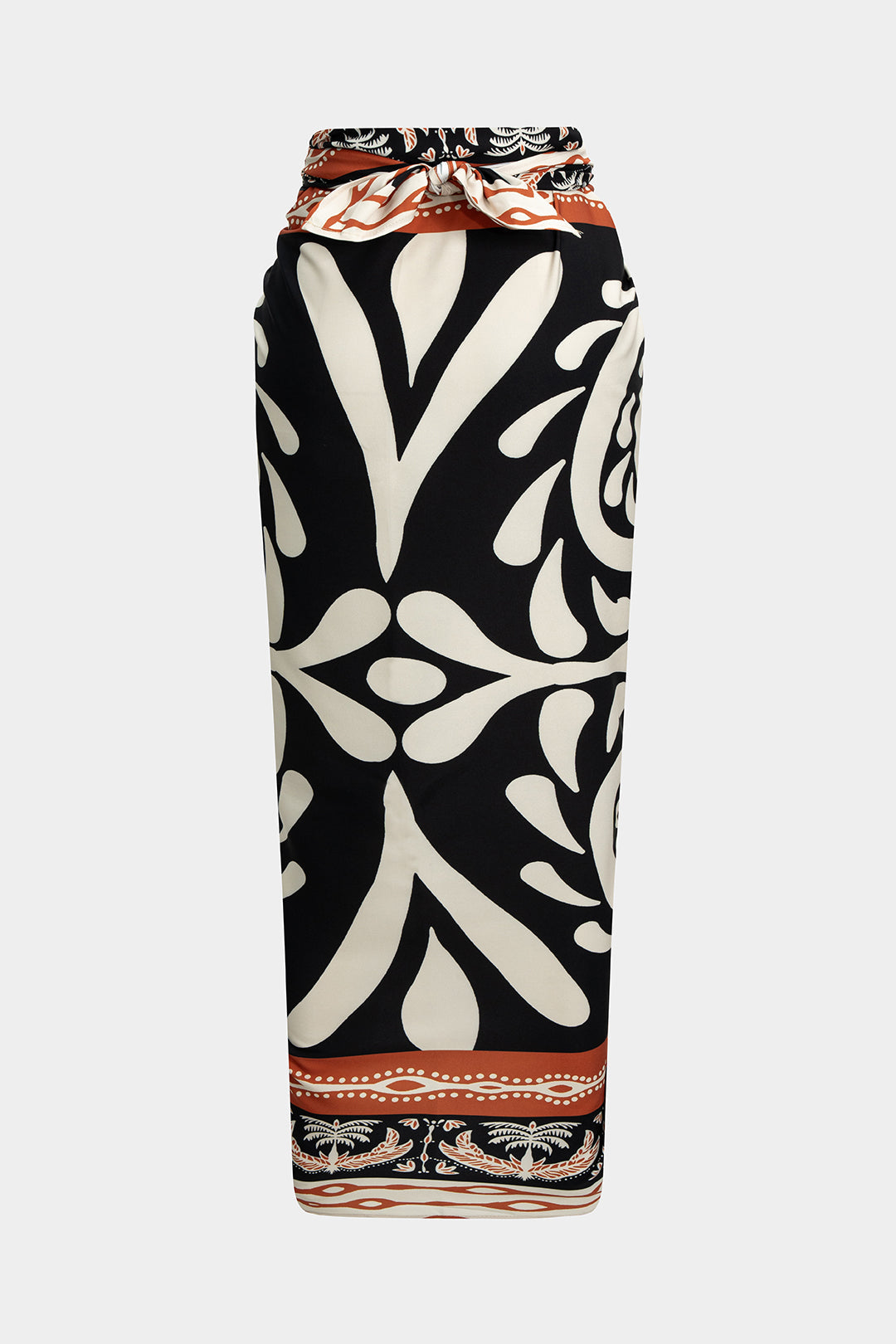 חצאית שיפון עם קשירה ופיתול בהדפס רטרו 
