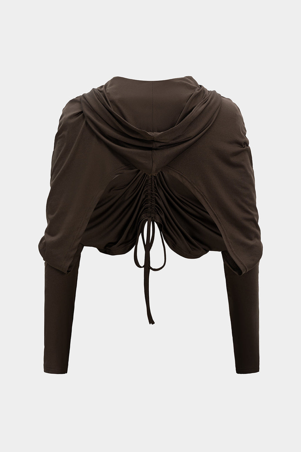 Ruched Drawstring Hooded Long-Sleeve Top