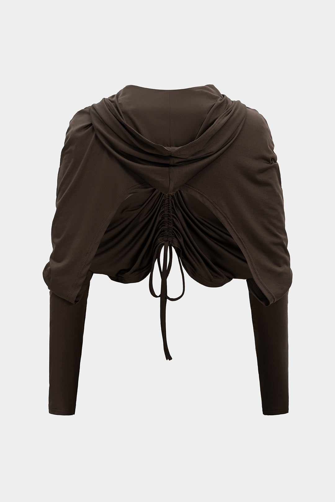 Ruched Drawstring Hooded Long-Sleeve Top