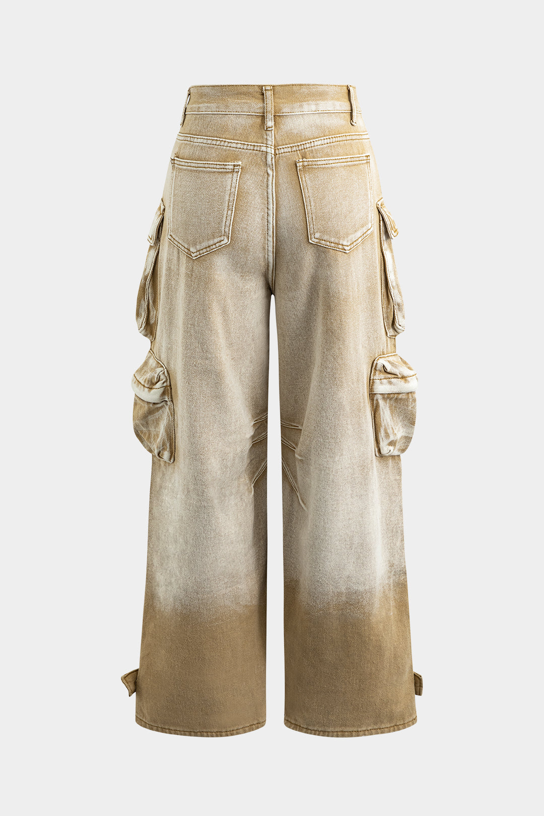 Jeans Cargo De Pierna Ancha Con Ombre Y Bolsillos Multiples