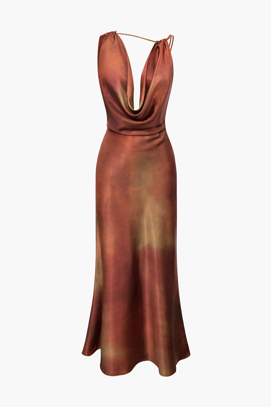 Vestido Maxi Satin Floral Con Capucha Y Asimétrico