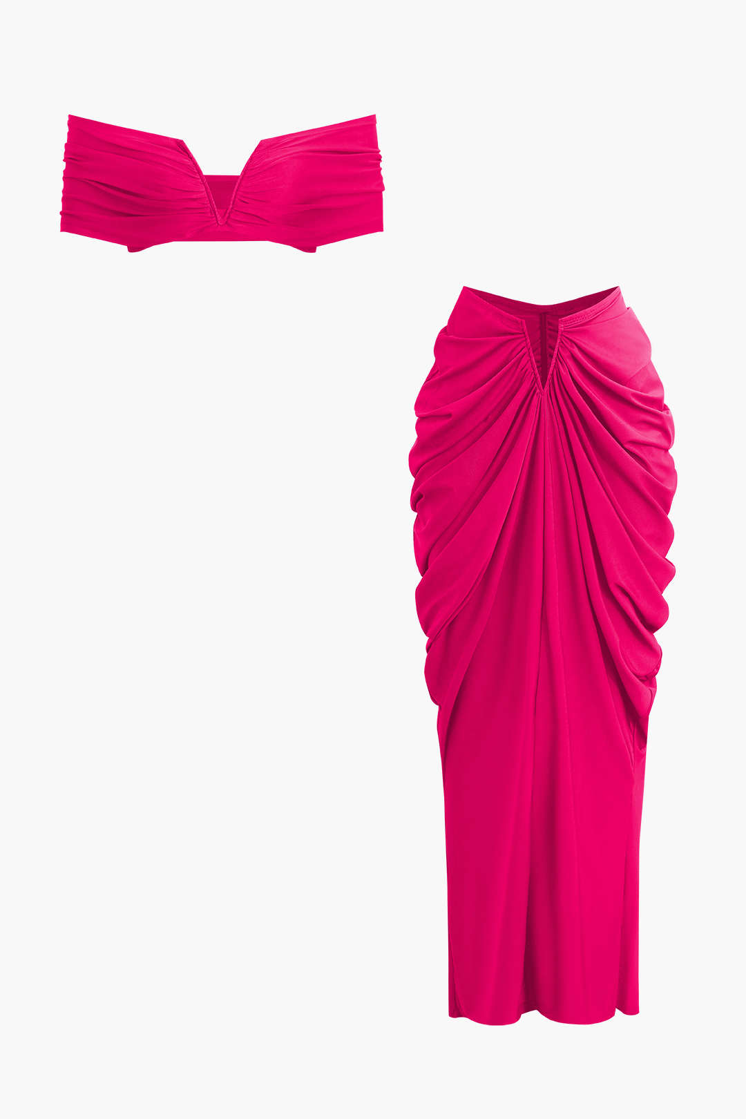Conjunto Blusa Cuello En V Falda Maxi Cintura En V Elegante