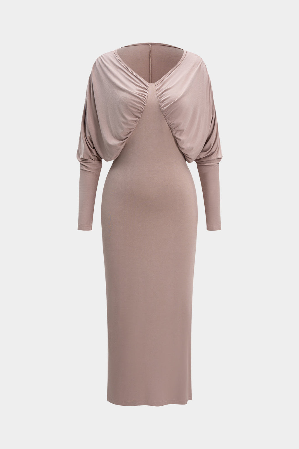 V-Neck Batwing Sleeve Ruched Maxi Dress