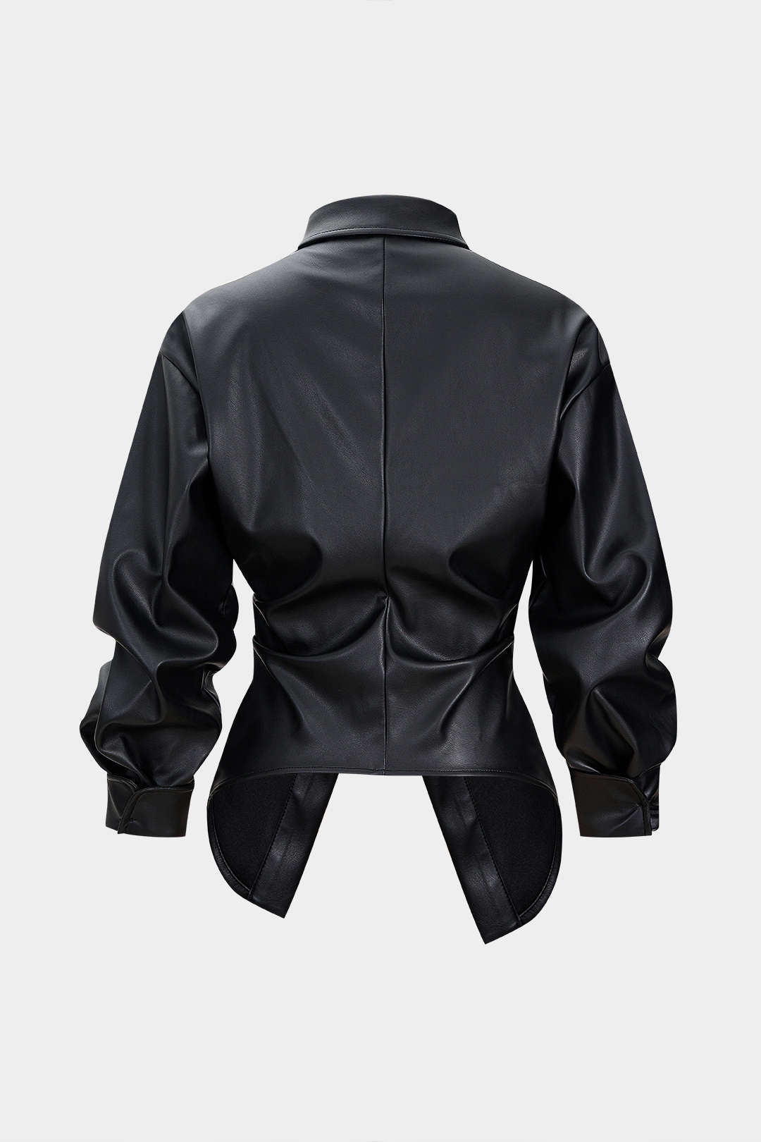 Faux Leather Ruched Button Asymmetrical Shirt