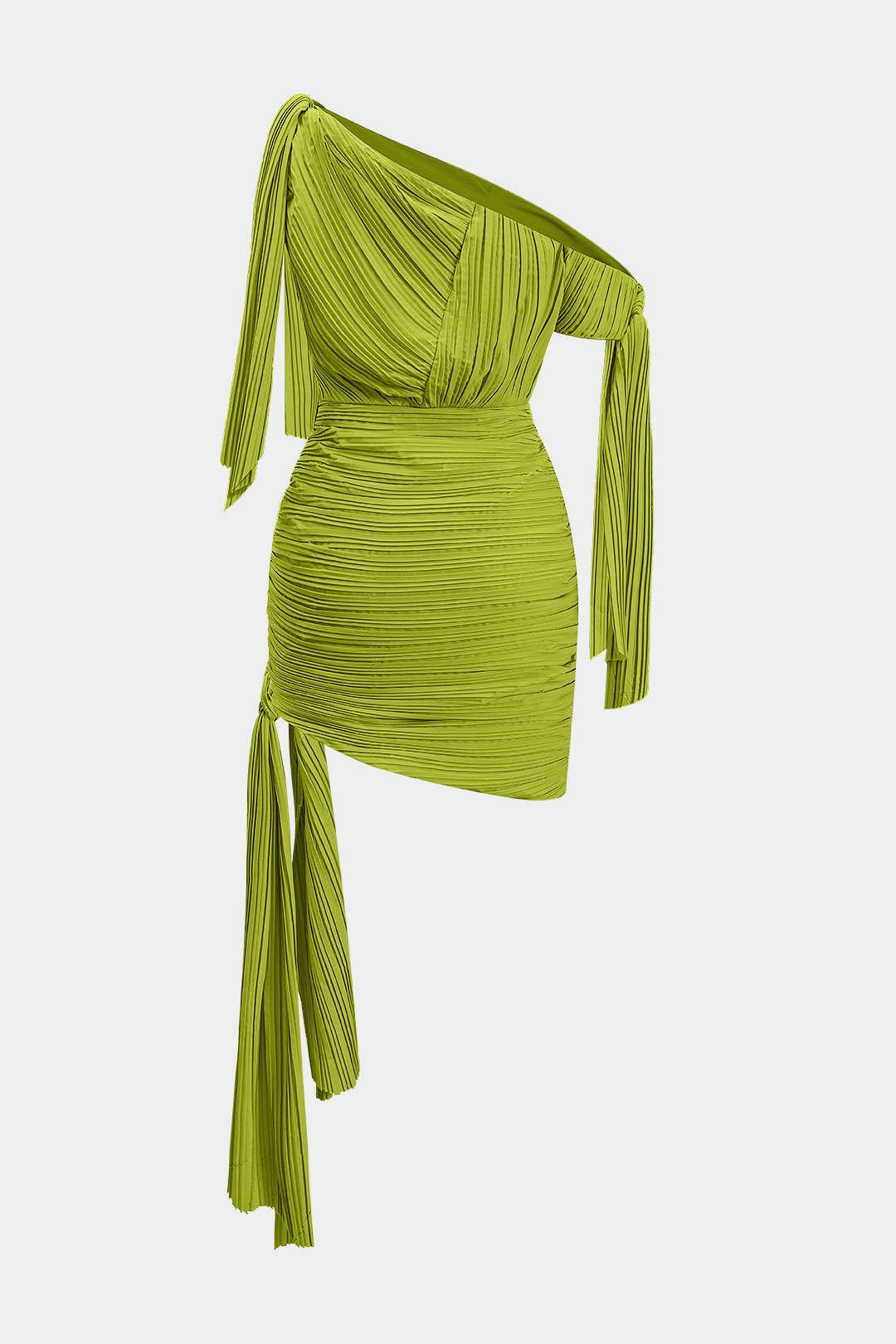 Vestido Mini Asimétrico Sin Manga Con Pliegues Elegante