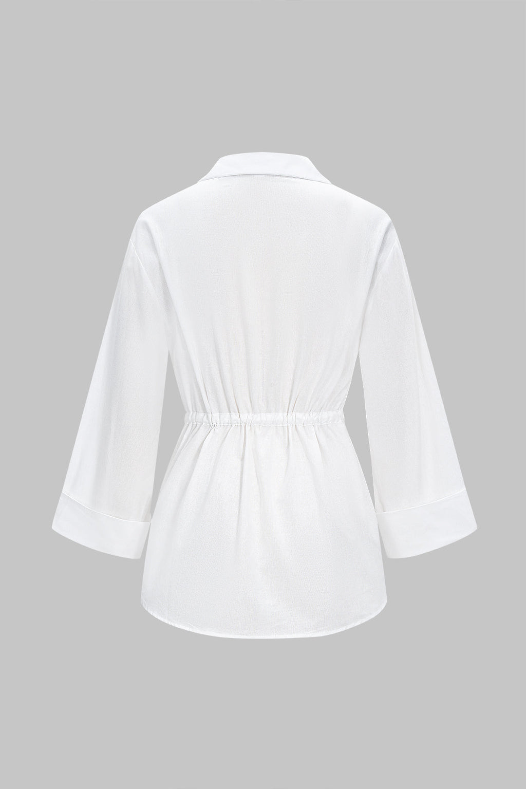 חולצת פשתן ארוכת שרוולים עם קשירה וכפתורים 