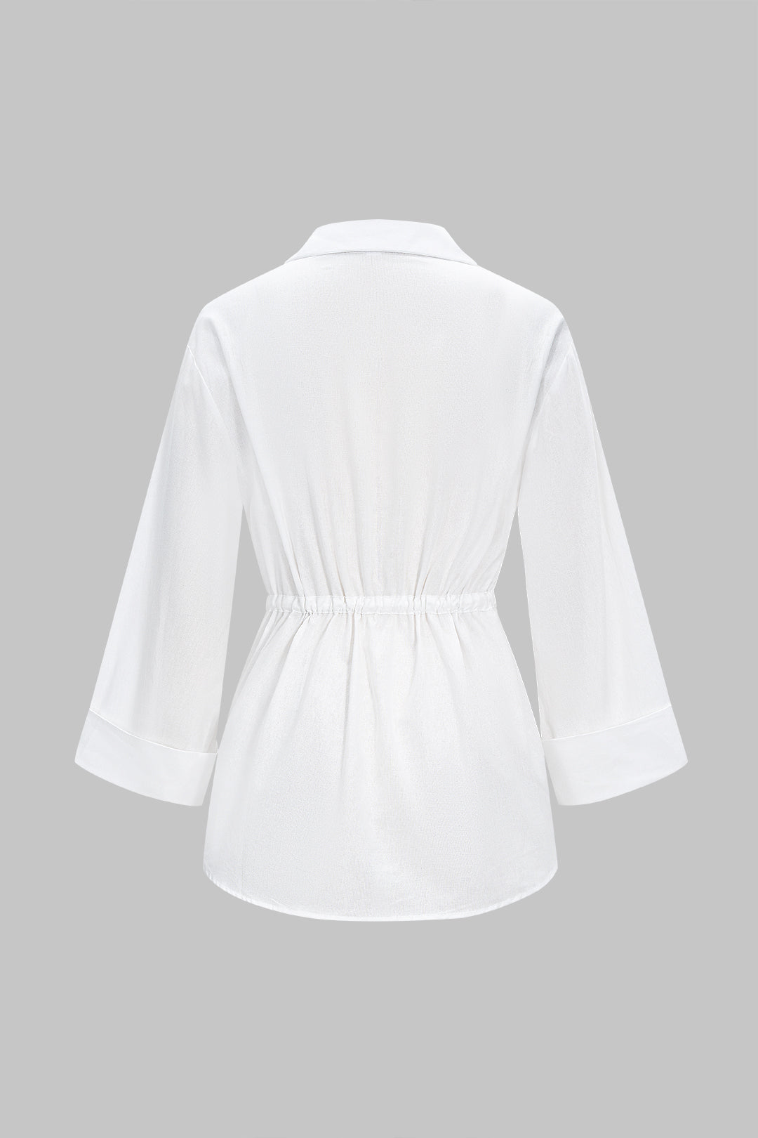 חולצת פשתן ארוכת שרוולים עם קשירה וכפתורים 