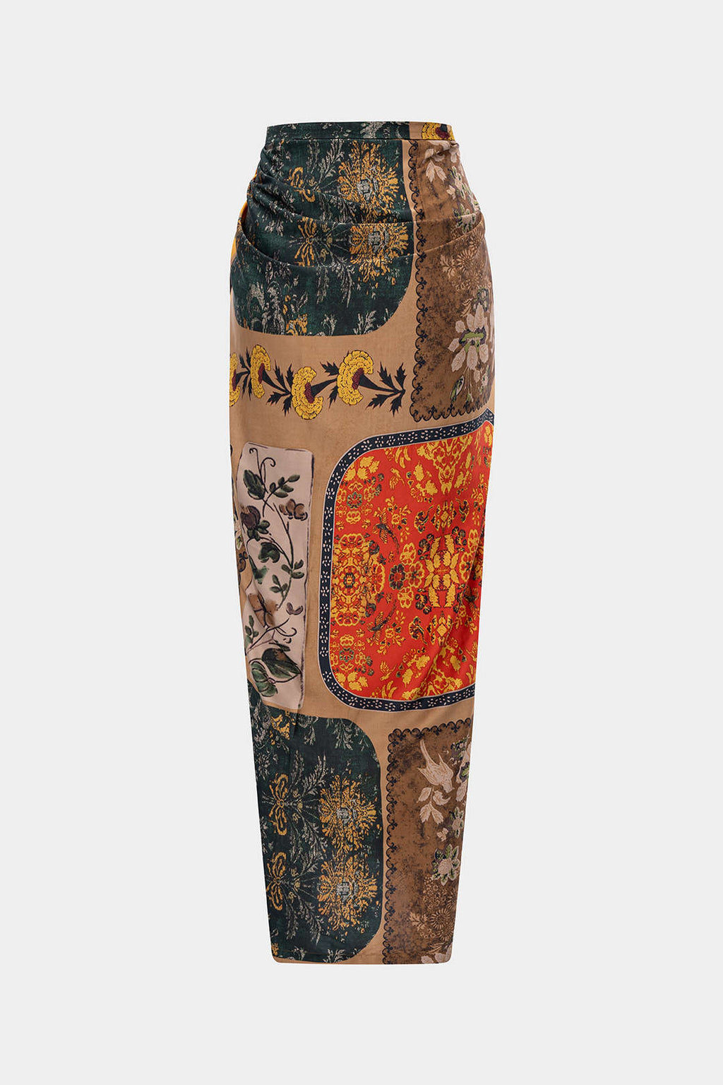 חצאית סאטן עם קשירה מלפנים והדפס רטרו 