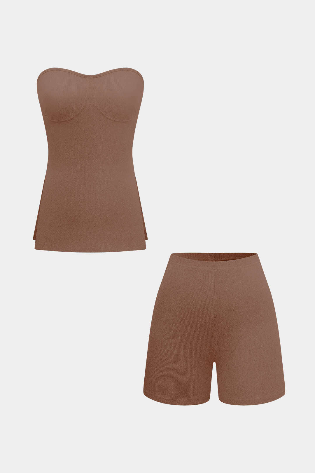 Conjunto Dos Piezas Top Sin Tirantes Y Shorts De Punto