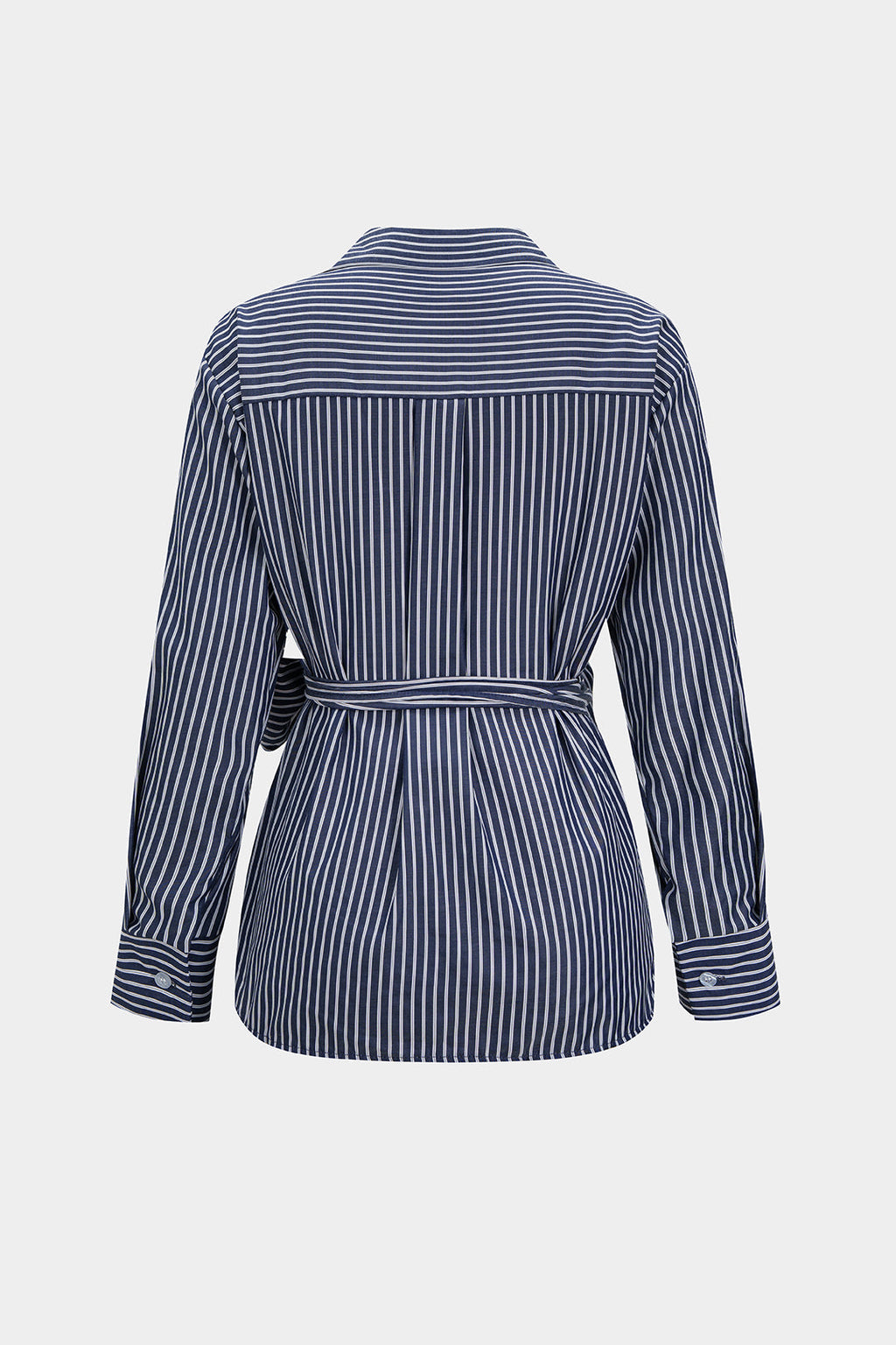 Stripes Print Tie-Up Irregular Long-Sleeve Shirt