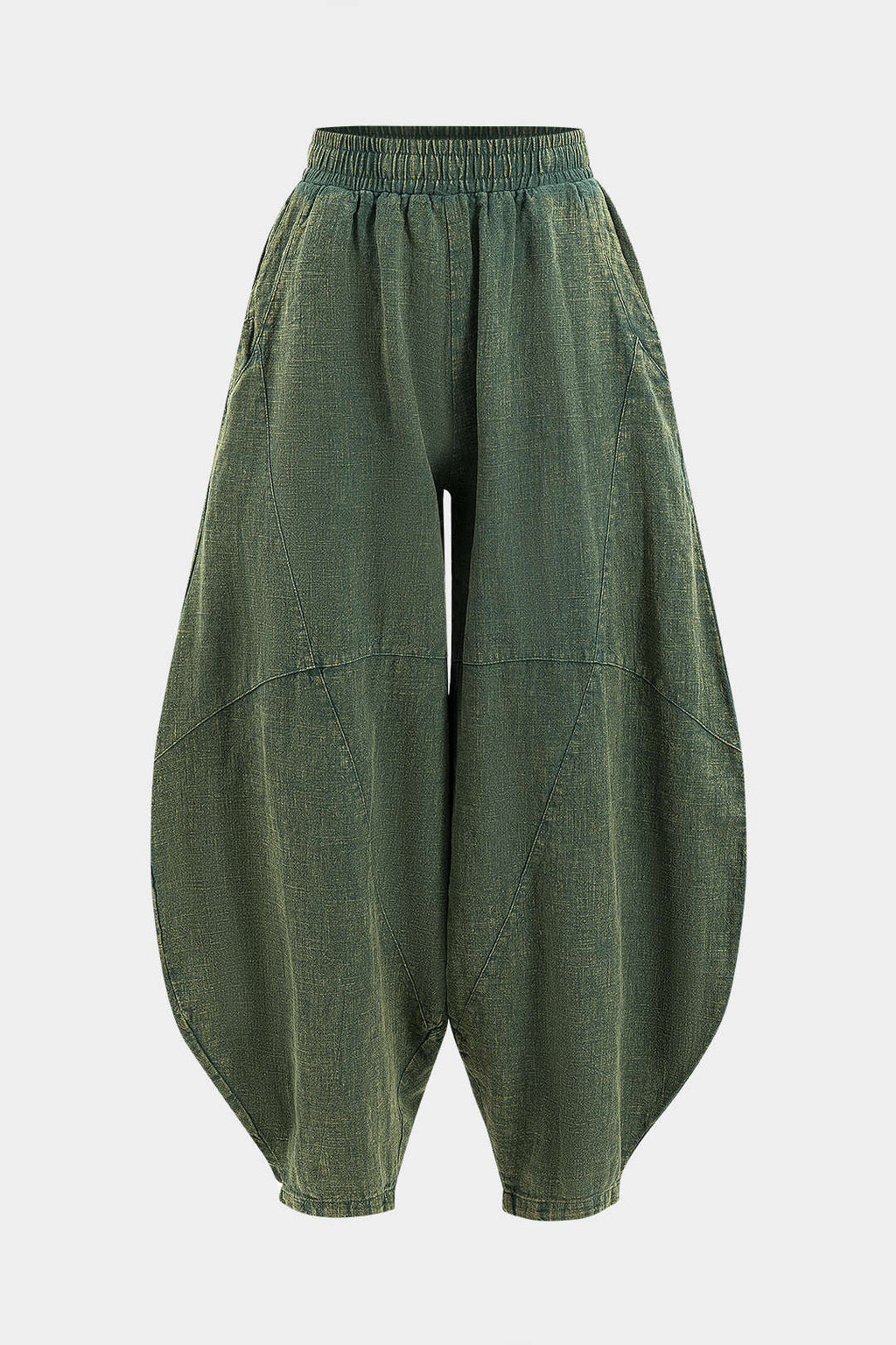 Pantalones Anchos Con Bolsillos Fruncidos Mujer Casual
