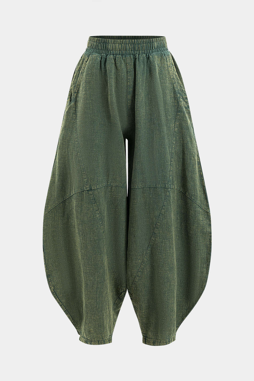 Pantalones Anchos Con Bolsillos Fruncidos Mujer Casual