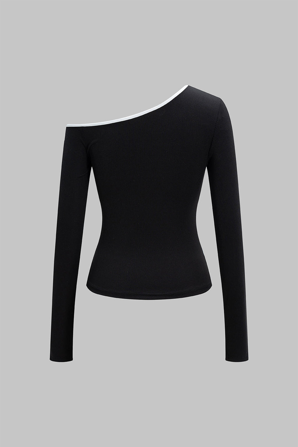 Asymmetrical Neck Contrast Long-Sleeve T-Shirt