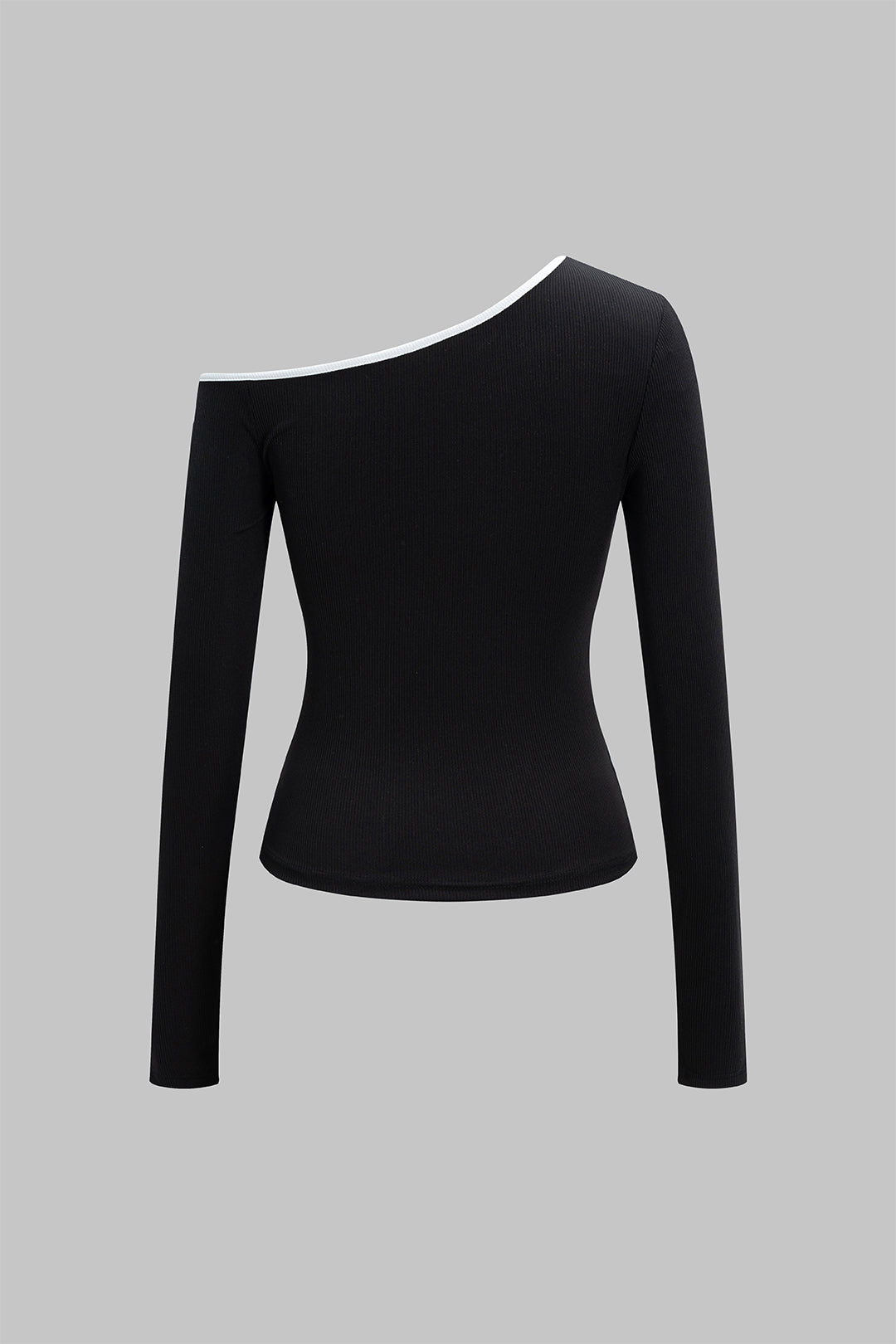 Asymmetrical Neck Contrast Long-Sleeve T-Shirt