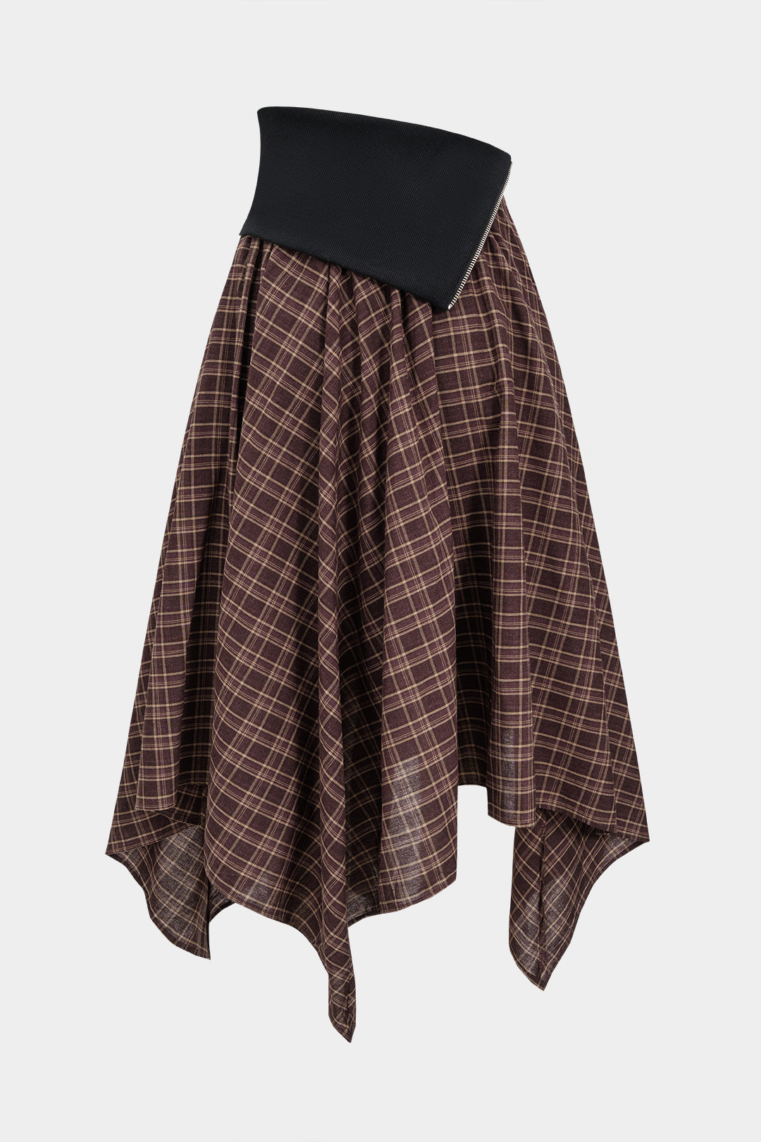 חצאית טלאים עם שוליים לא סדירה ומותניים גבוהים 