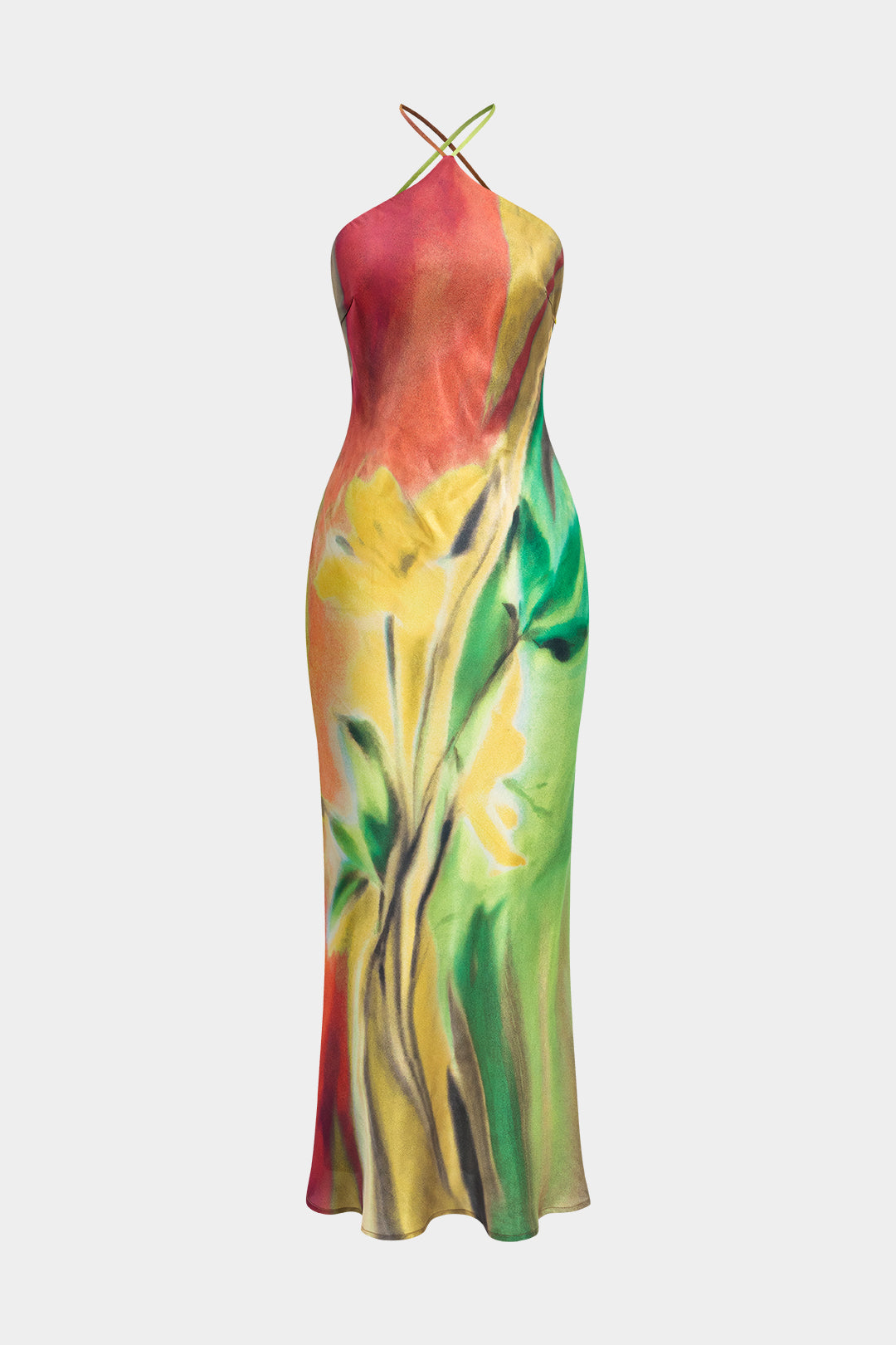 Vestido Maxi Floral Halter Sin Espalda Para Mujer Elegante