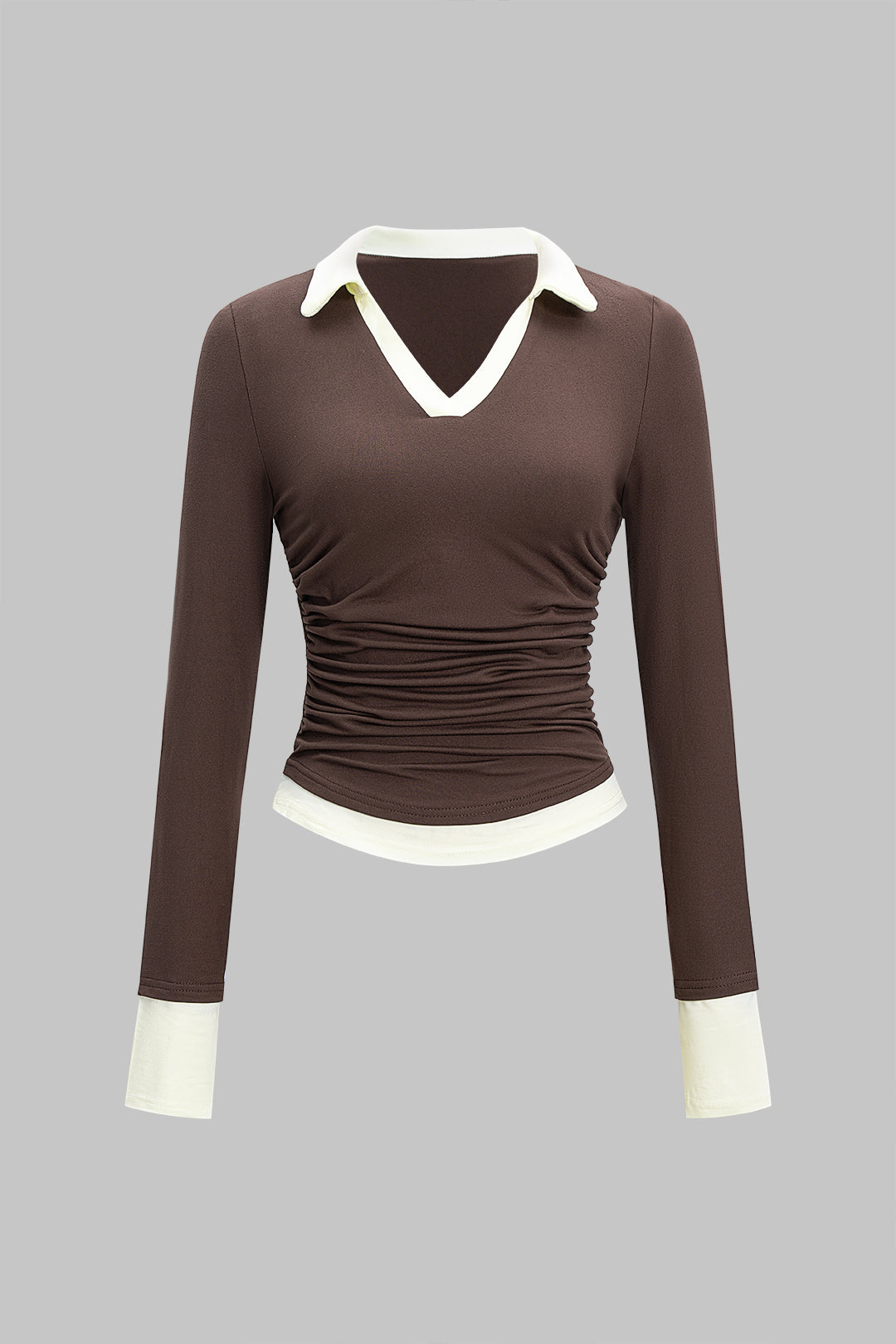 Contarst Polo Long-Sleeve Top