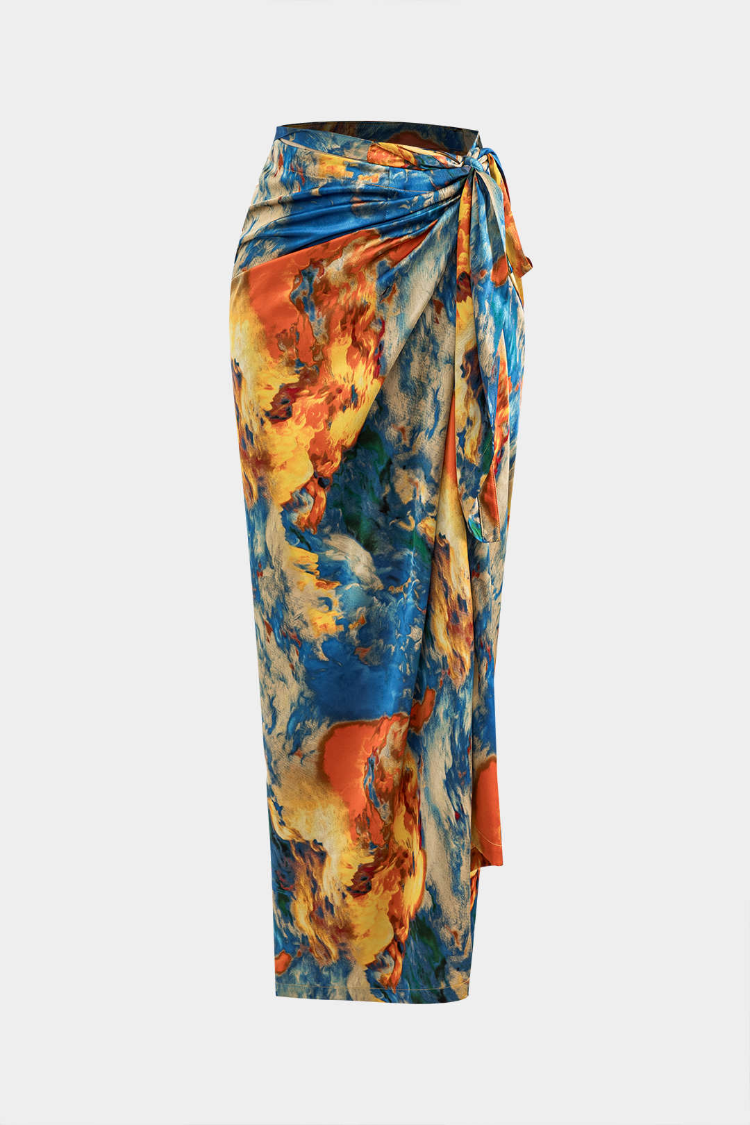 Falda Satén Estampado Floral Con Cordón Y Cintura Ajustable