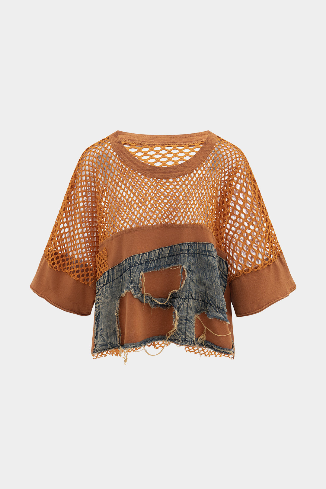 Blusa De Denim Patchwork Sin Mangas Con Textura Elegante