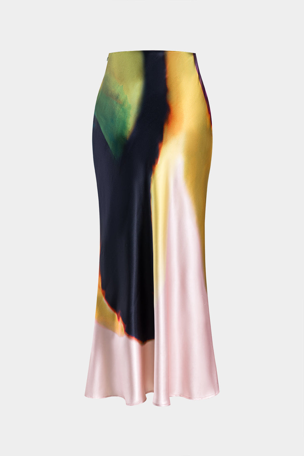 Contrast Print Satin Zipper Skirt