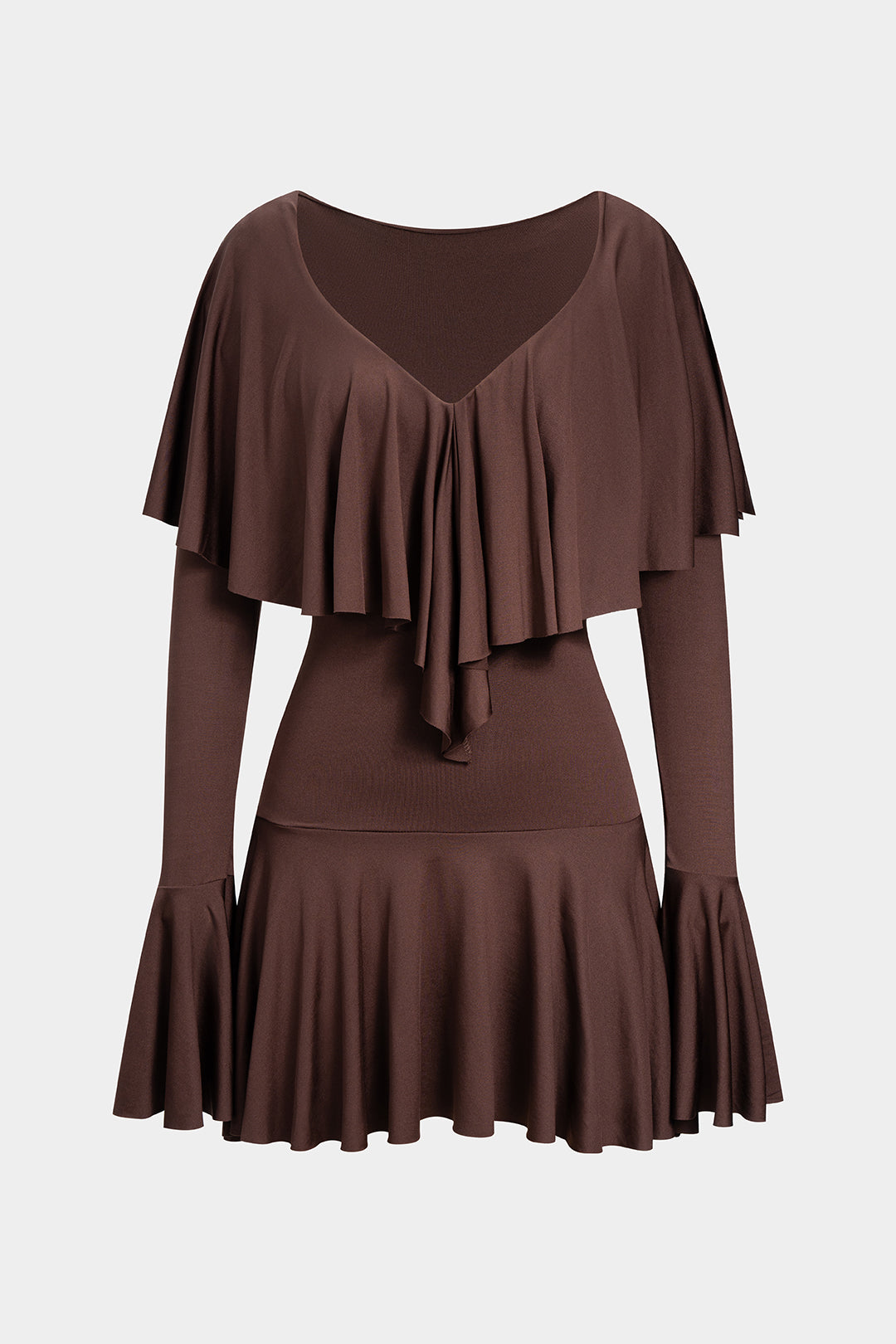 Ruffle V-Neck Long Sleeve Mini Dress