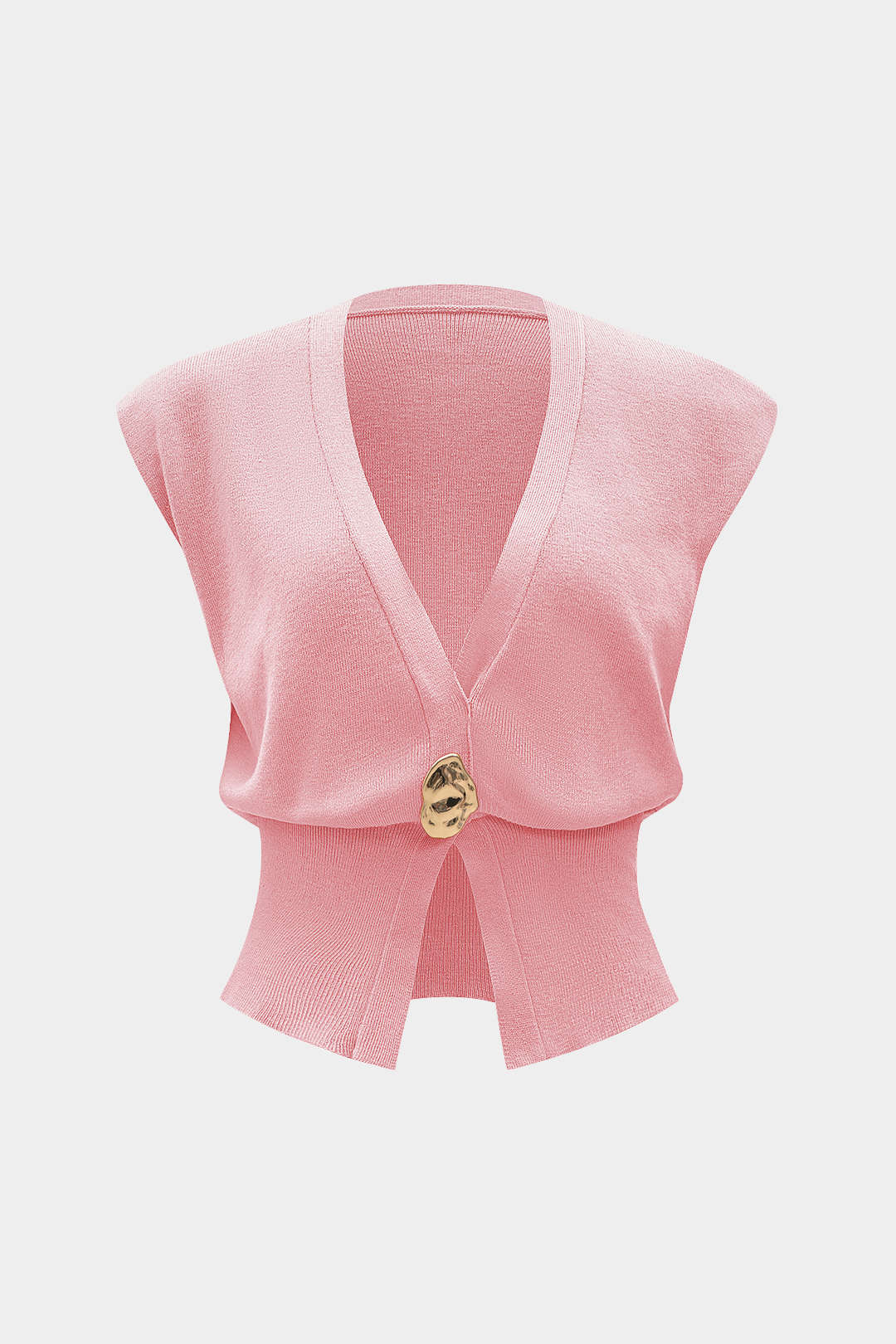 Blusa De Punto Sin Mangas Con Botones Silueta Elegante