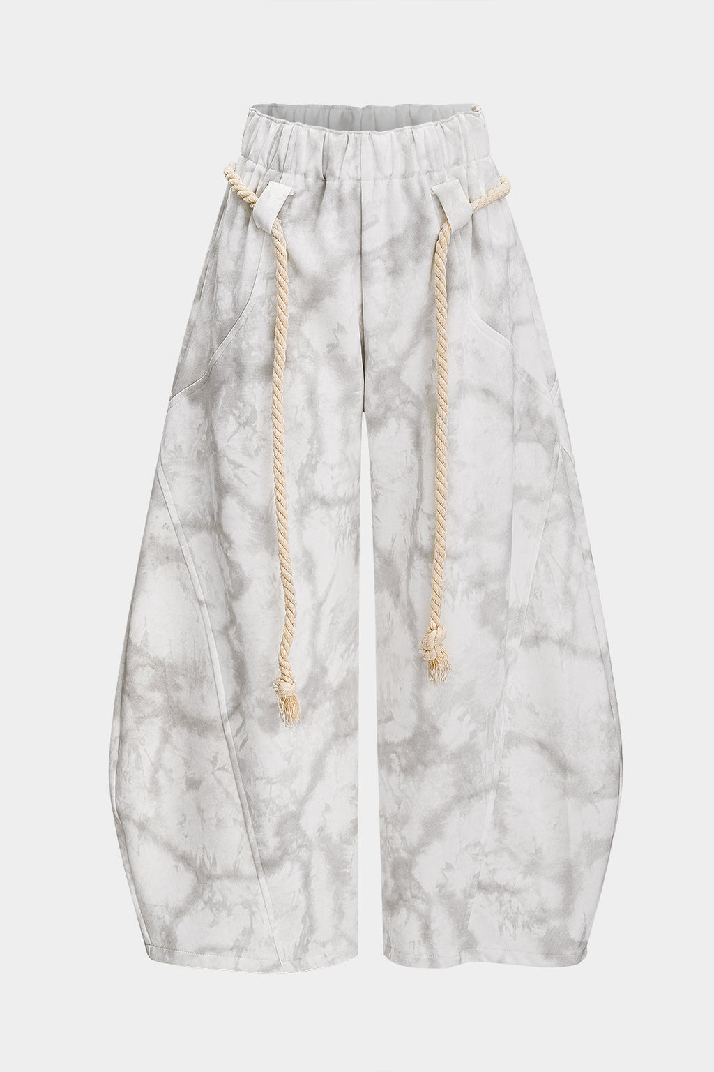 Pantalones Anchos Con Cordón Tie Dye Mármol Para Mujeres