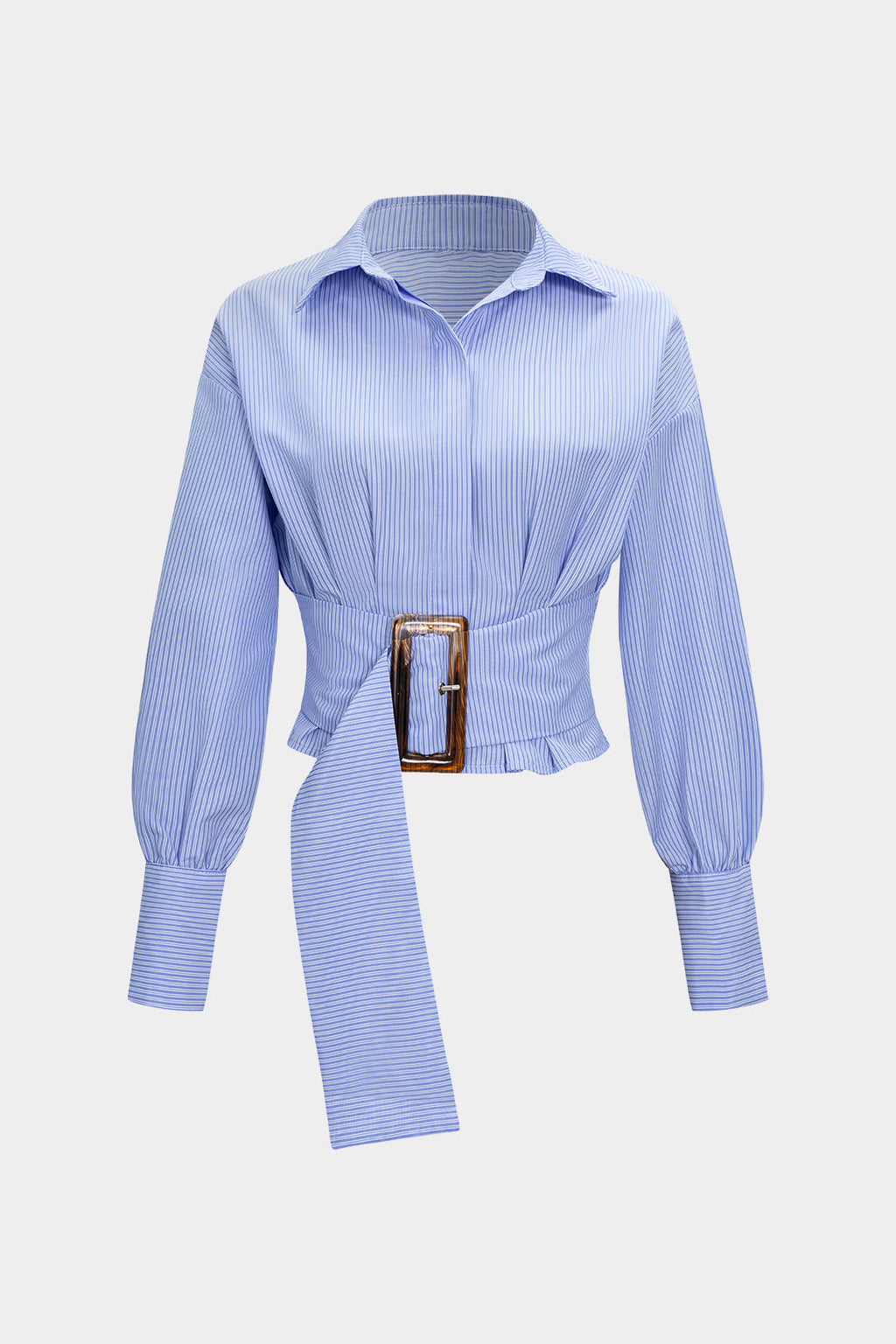 Stripes Print Belted Long-Sleeve Shirt