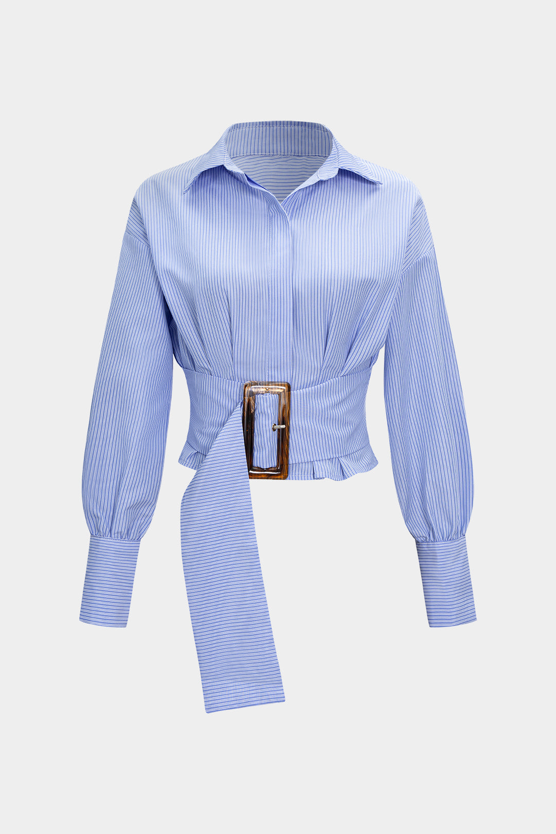 Stripes Print Belted Long-Sleeve Shirt